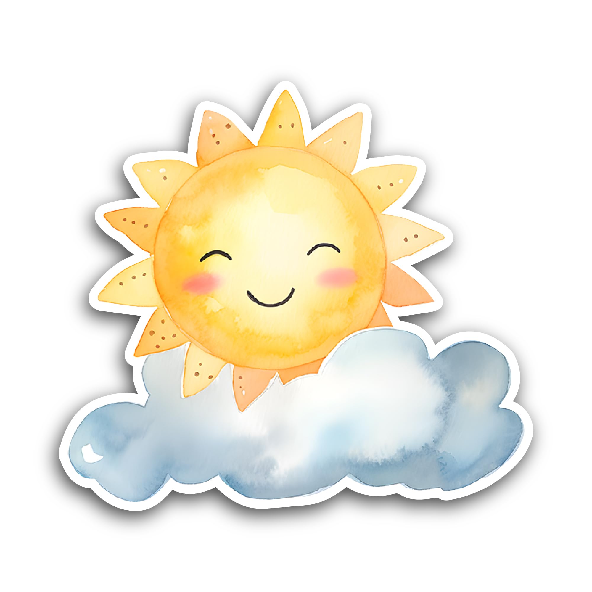 2 (Pieces) 3" and 5" Happy Sun with Cloud Sticker, Waterproof Vinyl Decals for Many Purpose Like Car