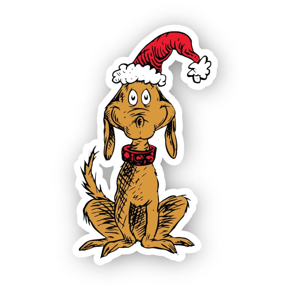 2 (Pieces) 3" and 5" Cartoon Dog Wearing A Santa Hat Sticker, Waterproof Vinyl Decals for Many Purpo