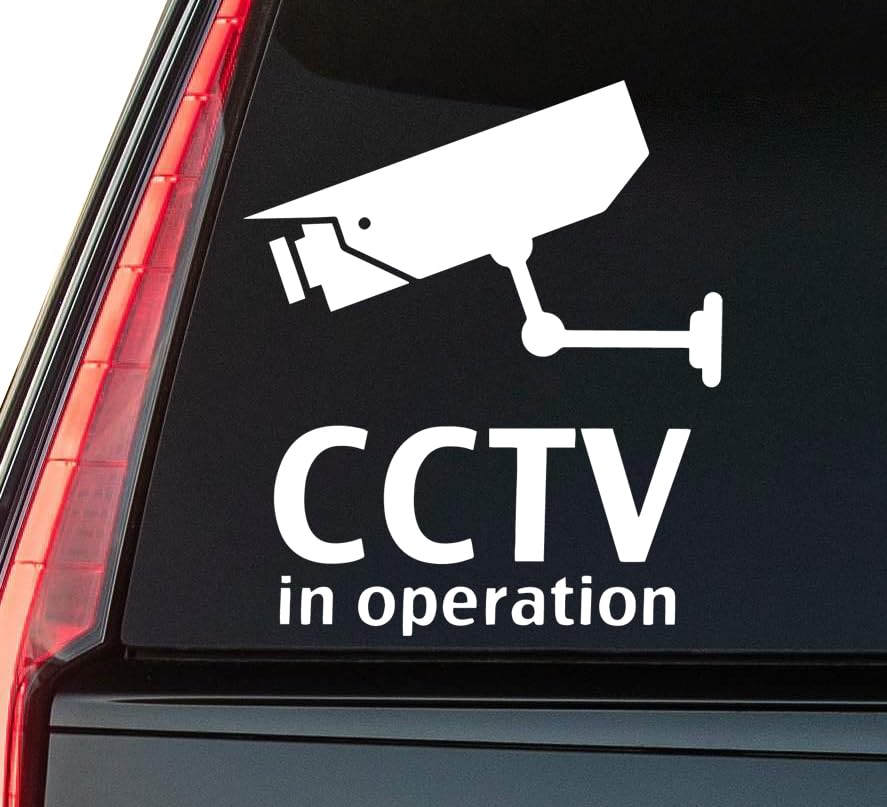 CCTV in Operation Window Vinyl Decal Sticker 6" (White), Waterproof Vinyl Decals for Many Purpose Li