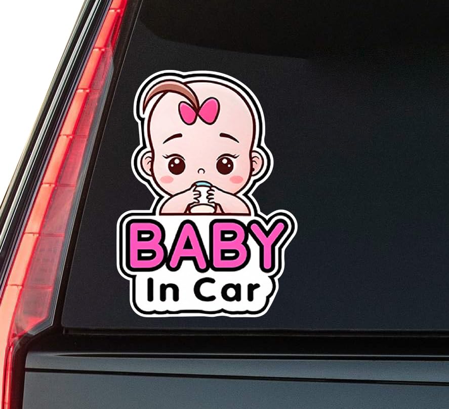 Baby in Car Cute Window Vinyl Decal Sticker 6" (White), Waterproof Vinyl Decals for Many Purpose Lik