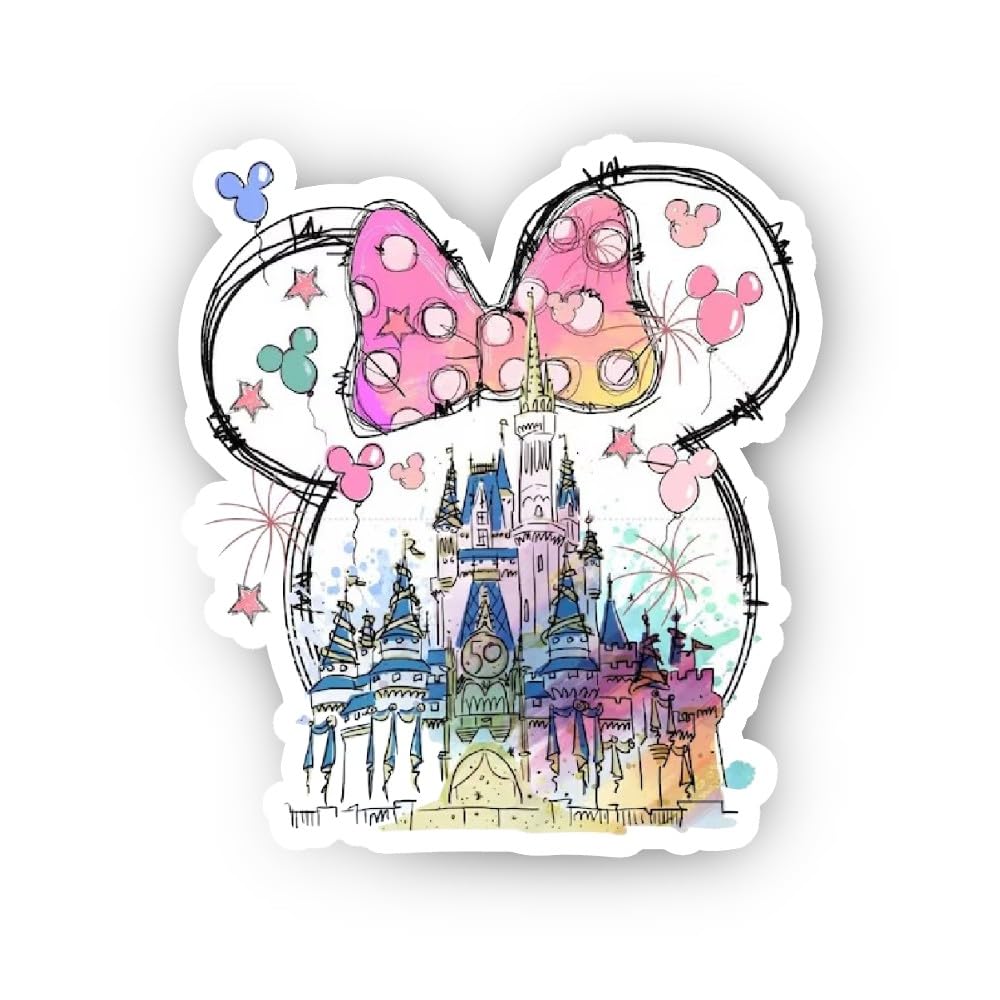 2 (Pieces) 2" and 3" Minnie Mouse Castle Sketch Sticker, Waterproof Vinyl Decals for Many Purpose Li
