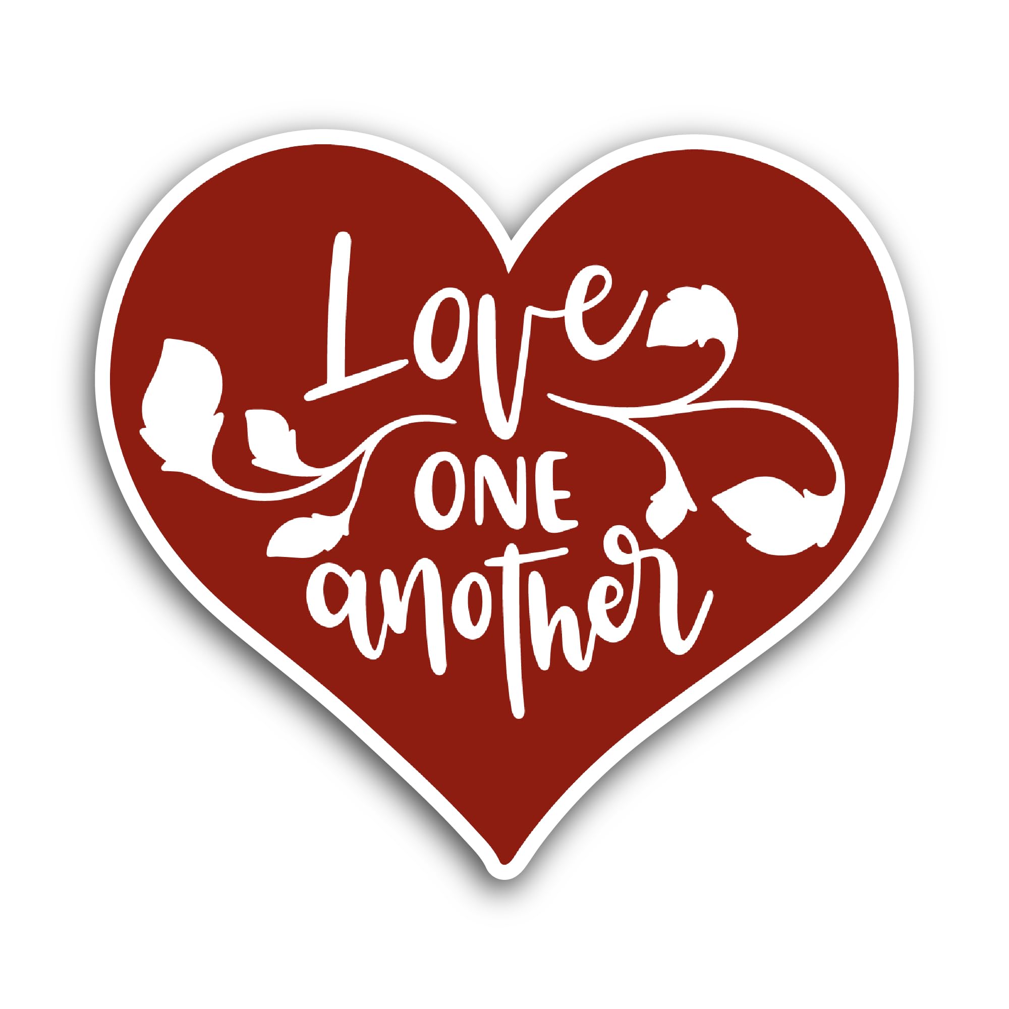 2 (Pieces) 3" and 5" Love One Another Text in Red Heart Sticker, Waterproof Vinyl Decals for Many Pu
