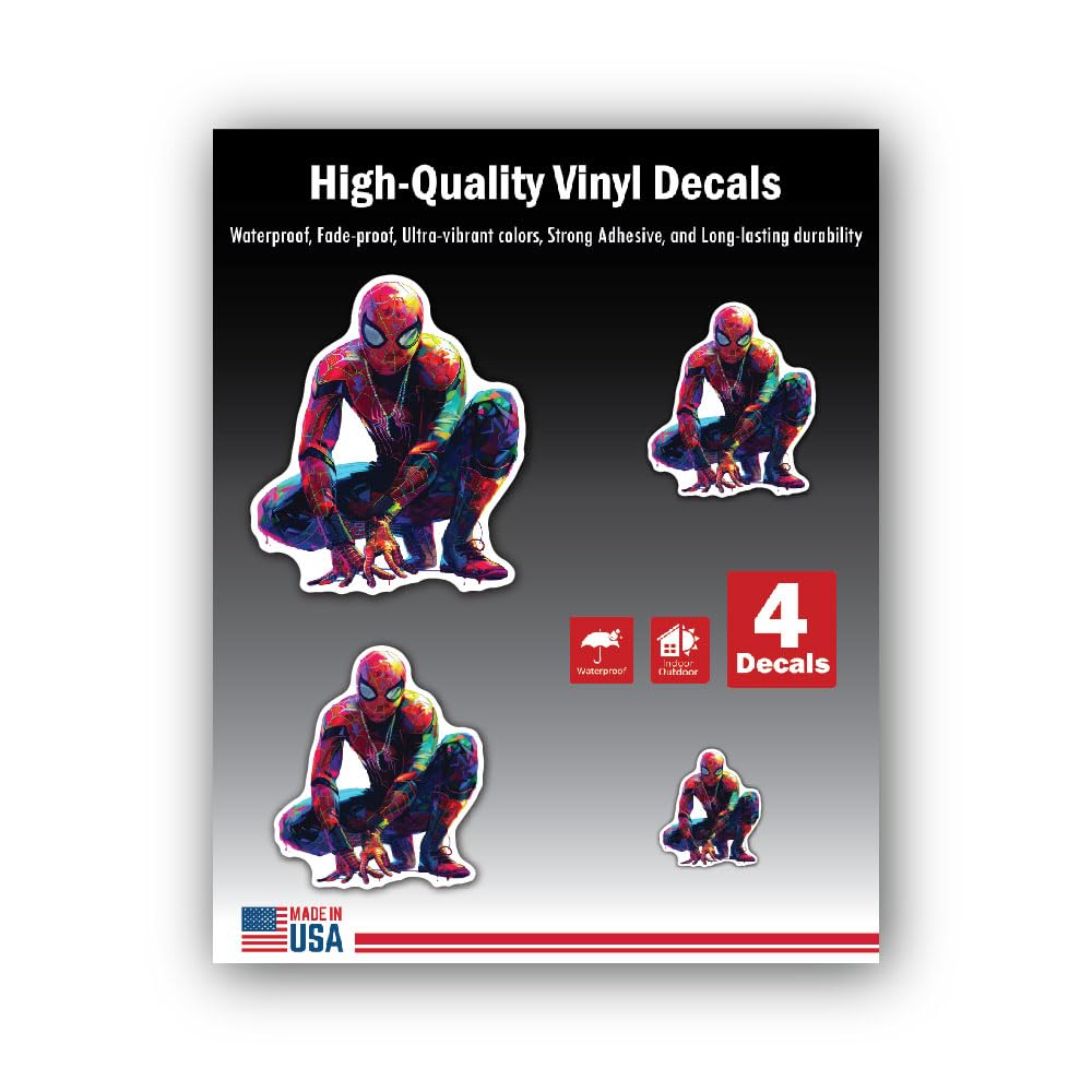 4-Piece 4 Sizes Spider Vinyl Decal Set – Waterproof Indoor/Outdoor UV/Fade Resistant Stickers (4", 3
