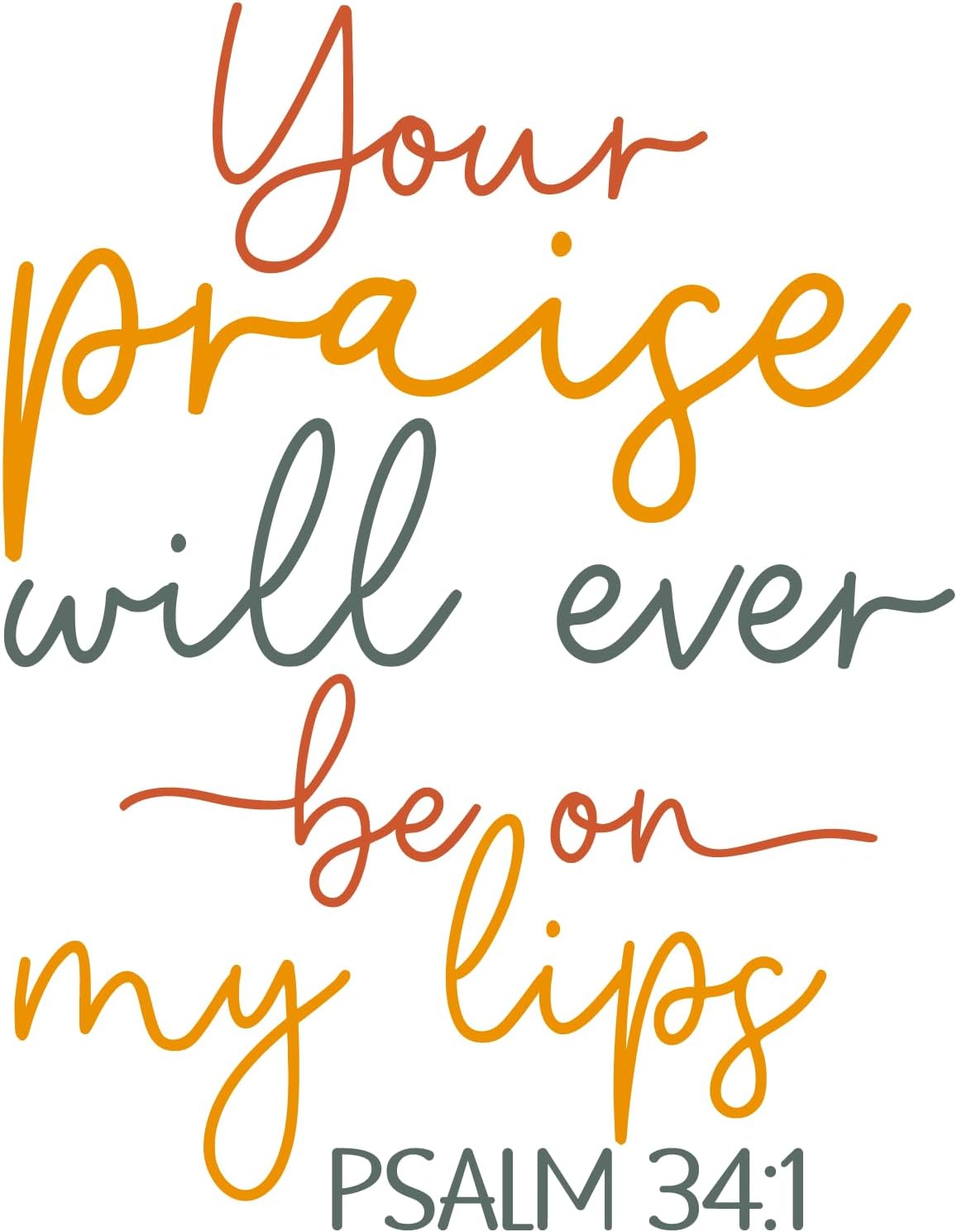 Inspirational Quote "Your Praise Will Ever Be On My Lips PSALM 34 : 1" Motivational Sticker Vinyl Decal Motivation Stickers- 5" Vinyl Sticker Waterproof