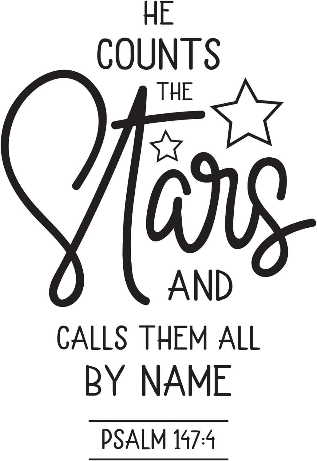 Inspirational Quote "He Counts The Star And Calls Them All By Name PSALM 147 : 4" Motivational Sticker Vinyl Decal Motivation Stickers- 5" Vinyl Sticker Waterproof