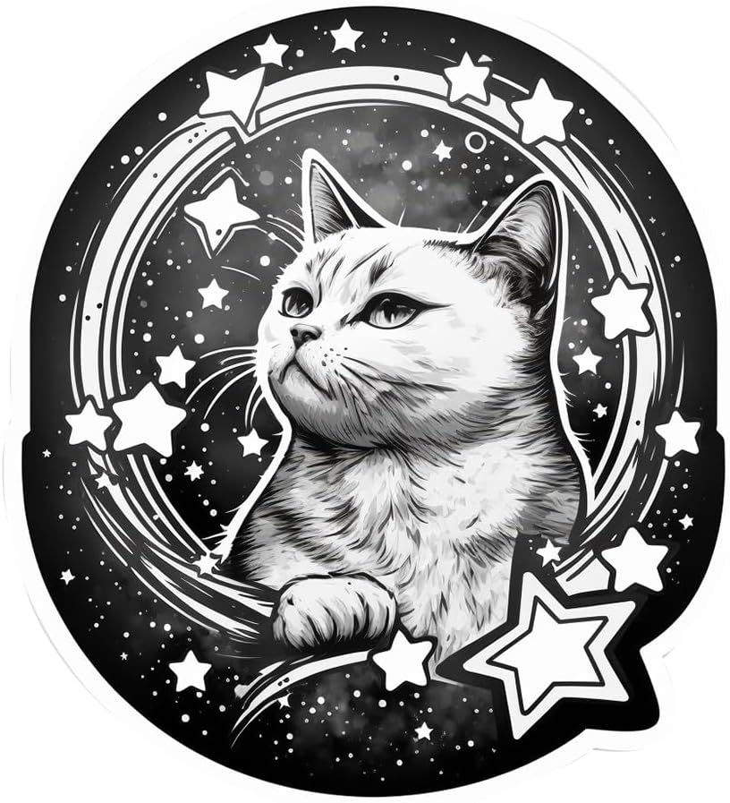 Inspirational Quote "White Shiny Cat in The Star Frame" Motivational Sticker Vinyl Decal Motivation Stickers- 5" Vinyl Sticker Waterproof