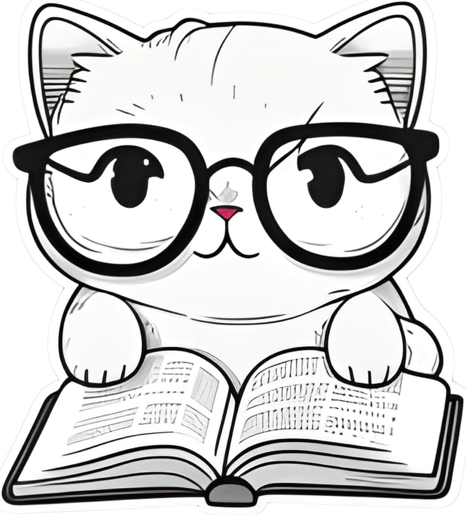 Inspirational Quote White Cate With Book Motivational Sticker Vinyl Decal Motivation Stickers- 5" Vinyl Sticker Waterproof