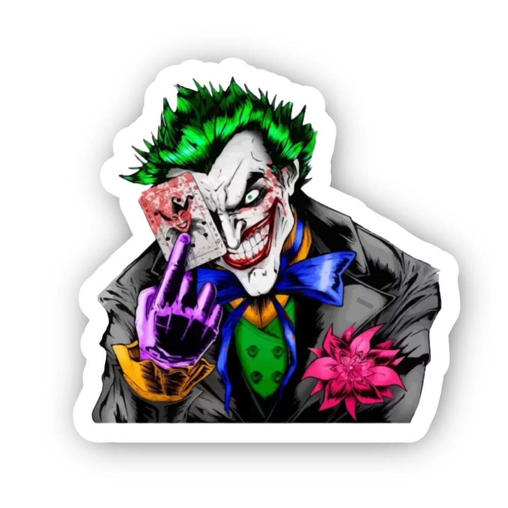 2 (Pieces) 2" and 3" Joker Holding a Joker Card Sticker, Waterproof Vinyl Decals for Many Purpose Li