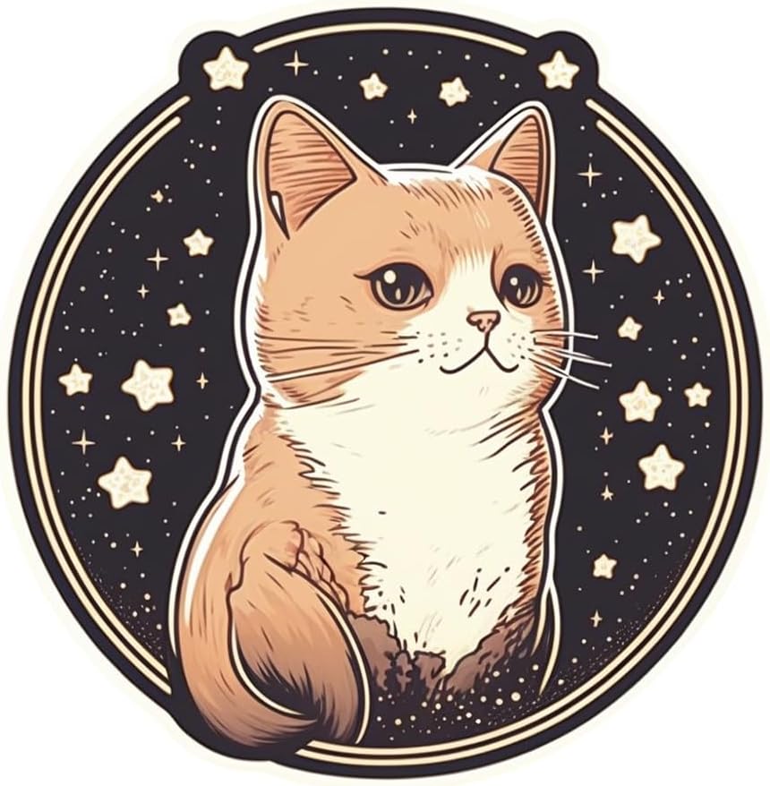 Inspirational Quote "Cute Cat in Star Circle" Motivational Sticker Vinyl Decal Motivation Stickers- 5" Vinyl Sticker Waterproof