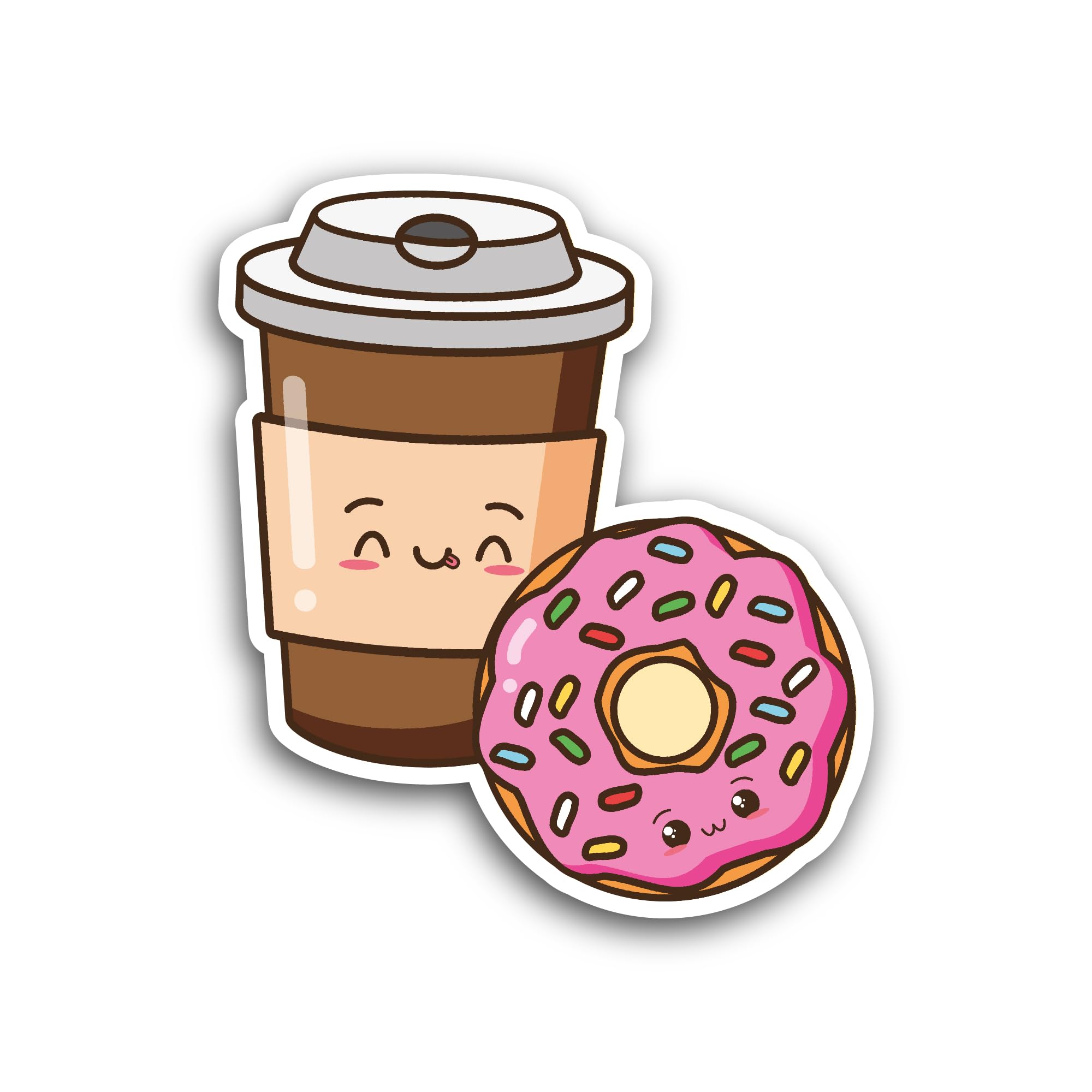 2 (Pieces) 3" and 5" Coffee Cup and Donut Sticker, Waterproof Vinyl Decals for Many Purpose Like Car