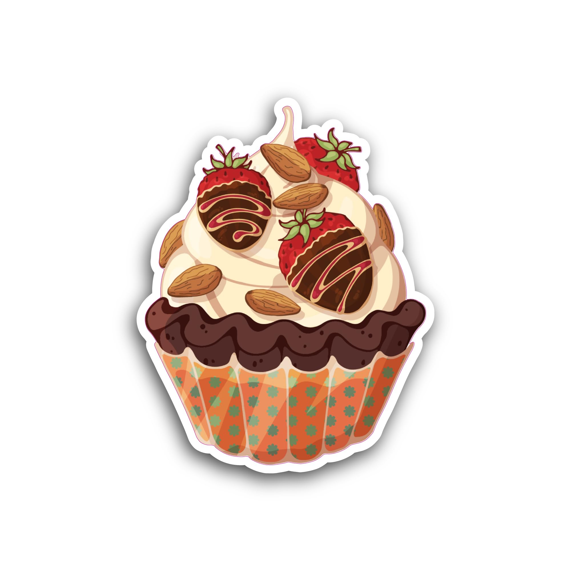2 (Pieces) 3" and 5" Cupcake with Strawberries Sticker, Waterproof Vinyl Decals for Many Purpose Lik