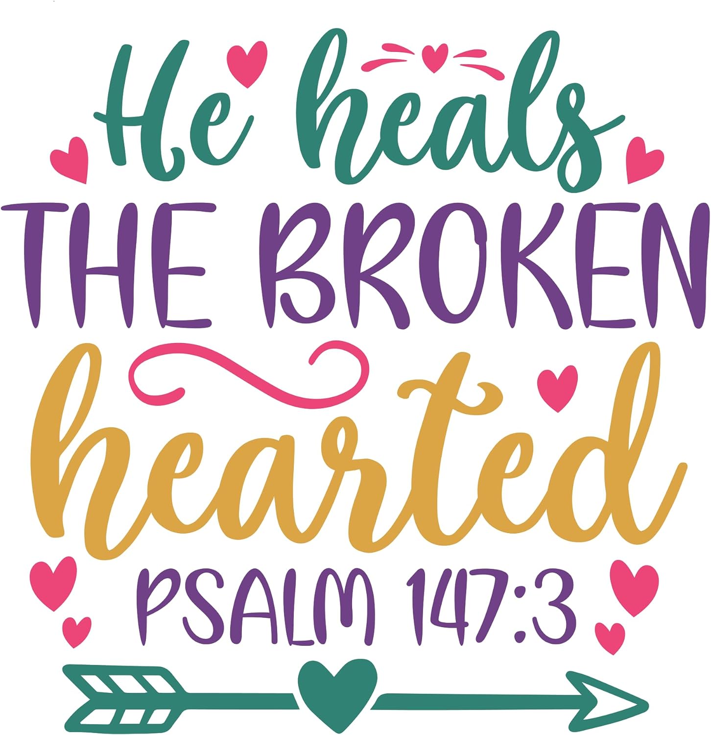 Inspirational Quote "He Heals The Broken Hearted PSALM 147:3" Motivational Sticker Vinyl Decal Motivation Stickers- 5" Vinyl Sticker Waterproof