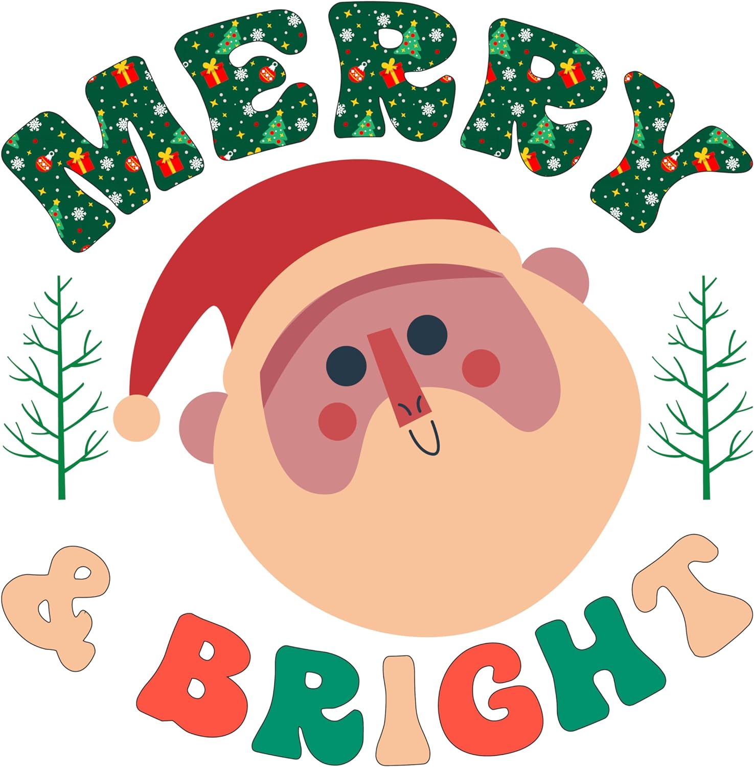 Inspirational Quote Merry & Bright Santa and Green Tree Sticker Motivational Sticker Vinyl Decal Motivation Stickers- 5" Vinyl Sticker Waterproof