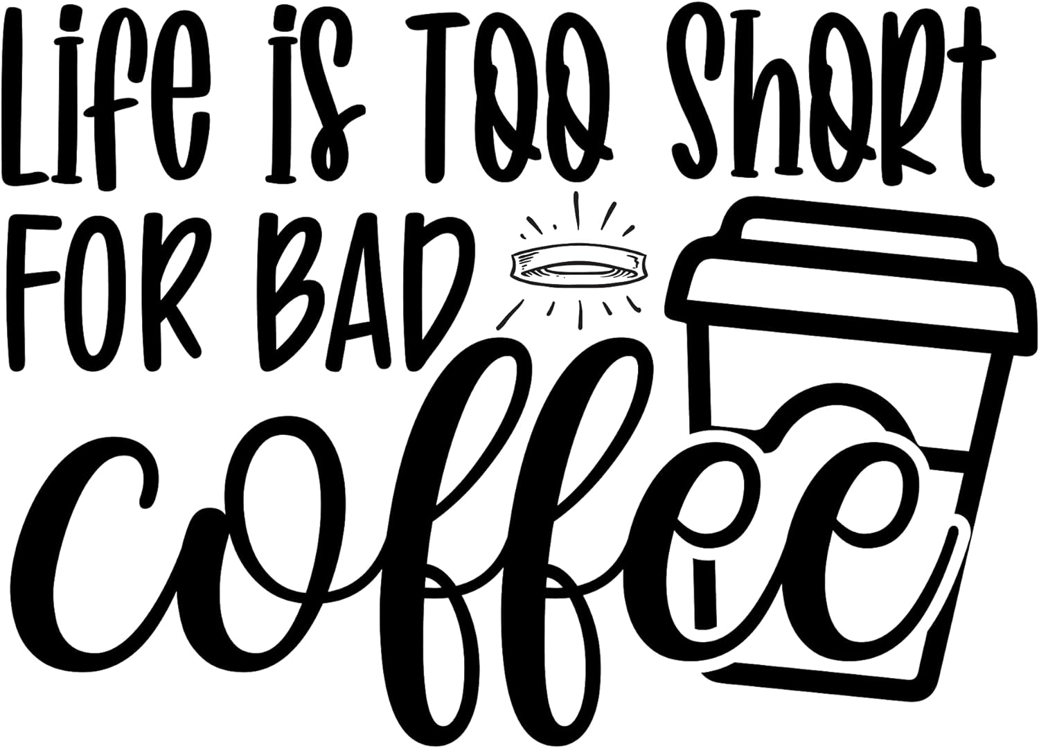 Inspirational Quote "Life is Too Short for Bad Coffee" Motivational Sticker Vinyl Decal Motivation Stickers- 5" Vinyl Sticker Waterproof