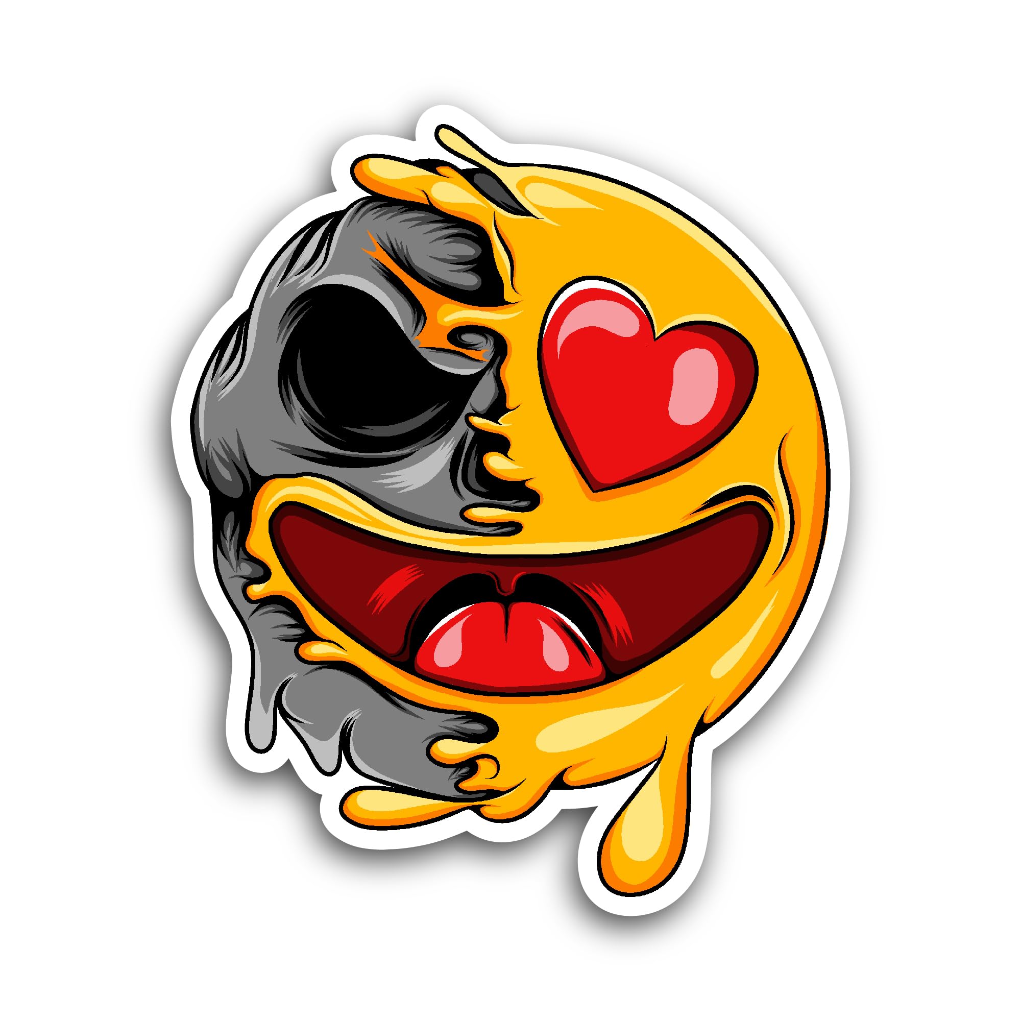 2 (Pieces) 3" and 5" Black and Yellow Face with Heart Sticker, Waterproof Vinyl Decals for Many Purp