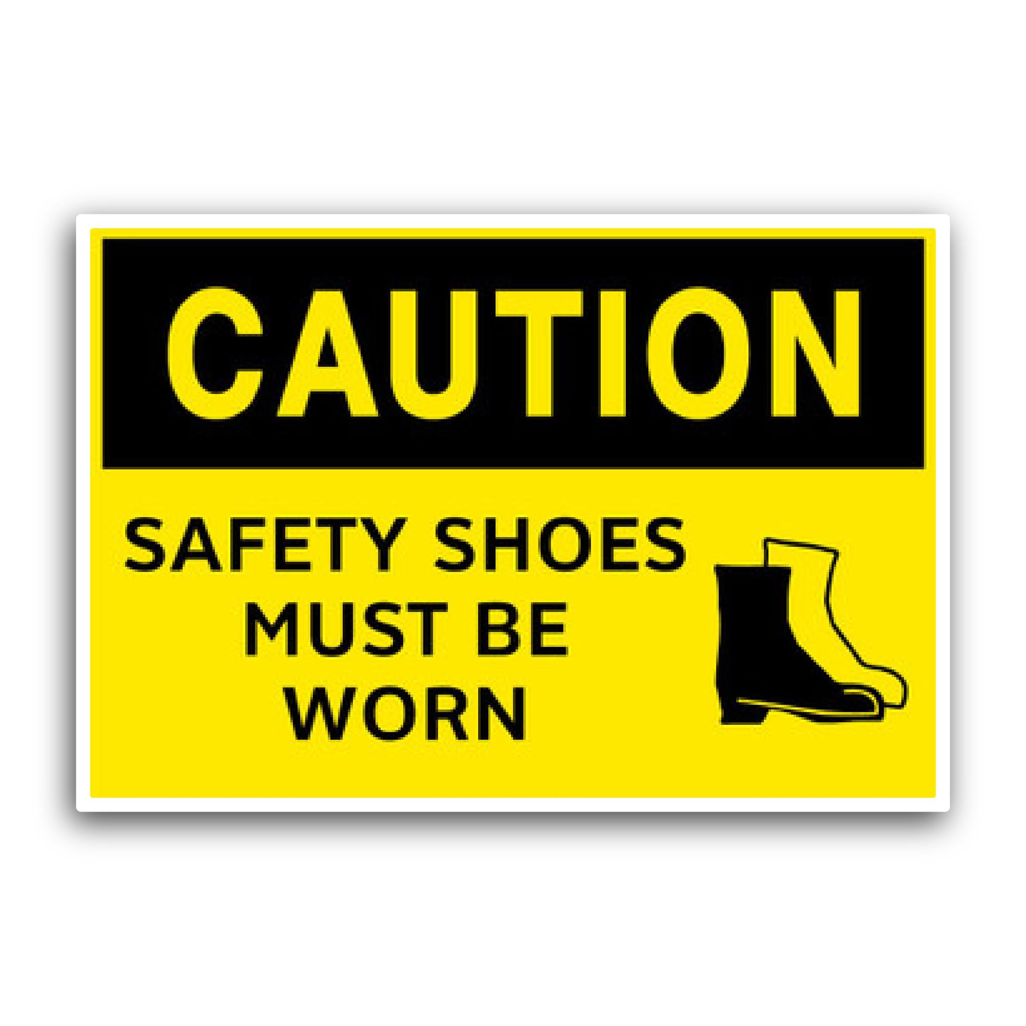 2 (Pieces) 3" and 5" Caution Safety Shoes Sign Sticker, Waterproof Vinyl Decals for Many Purpose Lik