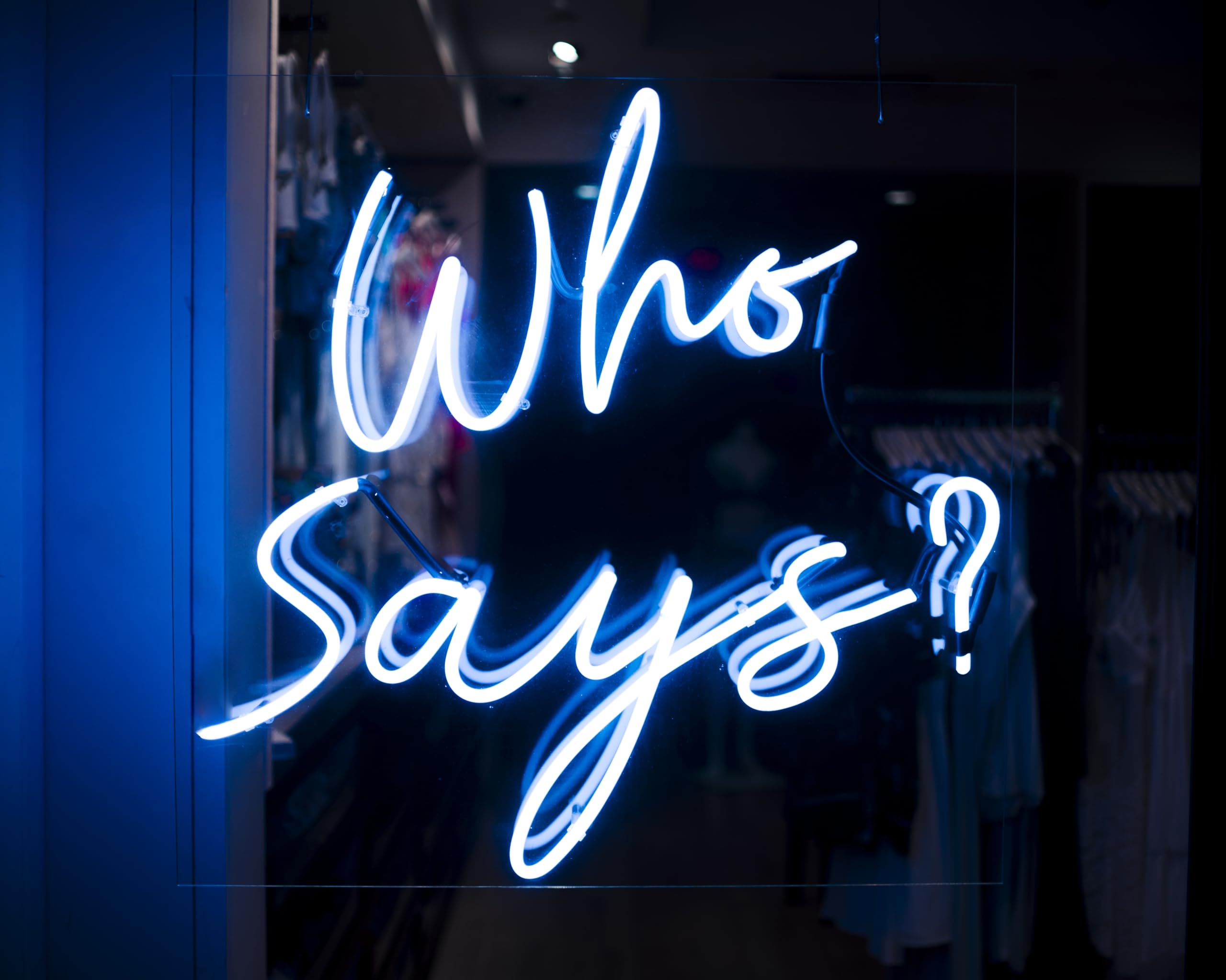 Who says? Quote Sign in neon Lights Sticker 5" Vinyl Sticker Waterproof