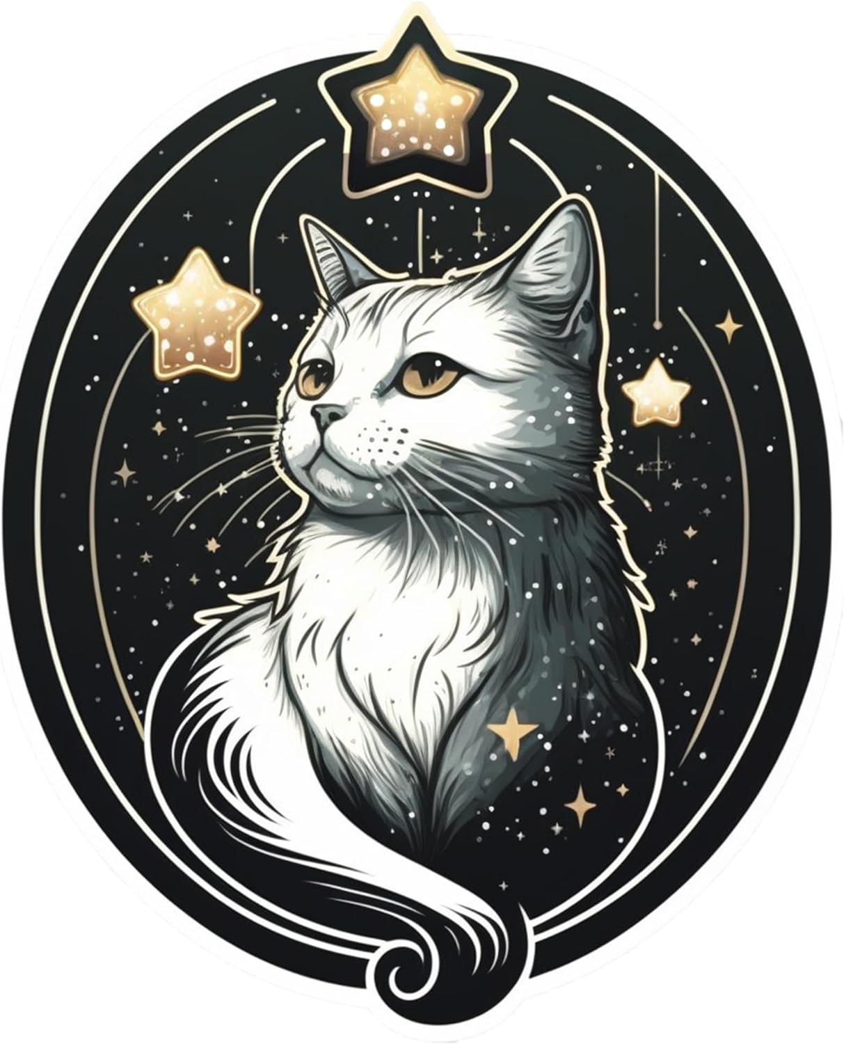 Inspirational Quote "White Shiny Cat in The Star Sketch" Motivational Sticker Vinyl Decal Motivation Stickers- 5" Vinyl Sticker Waterproof