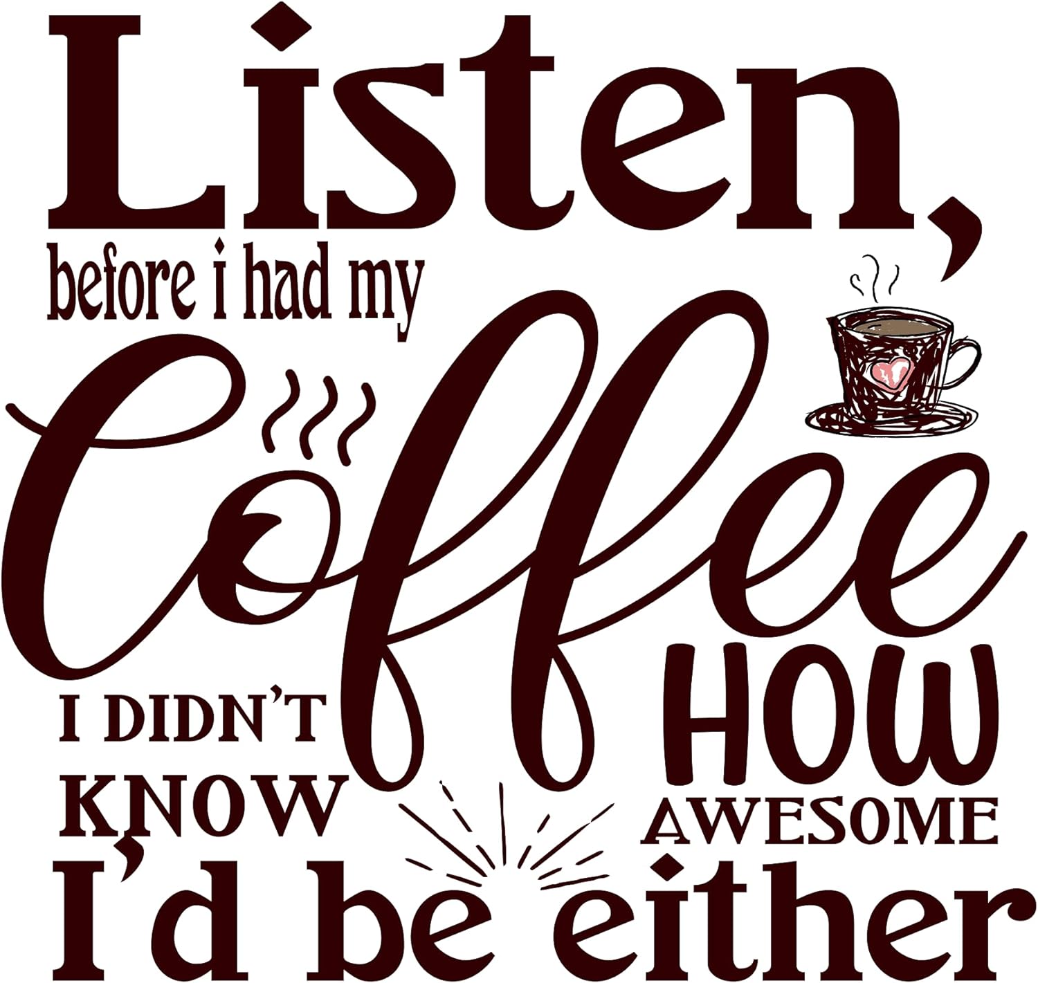 Inspirational Quote "Listen Before I Had My Coffee I Didn`t Know How Awesome I`d Be Either" Motivational Sticker Vinyl Decal Motivation Stickers- 5" Vinyl Sticker Waterproof