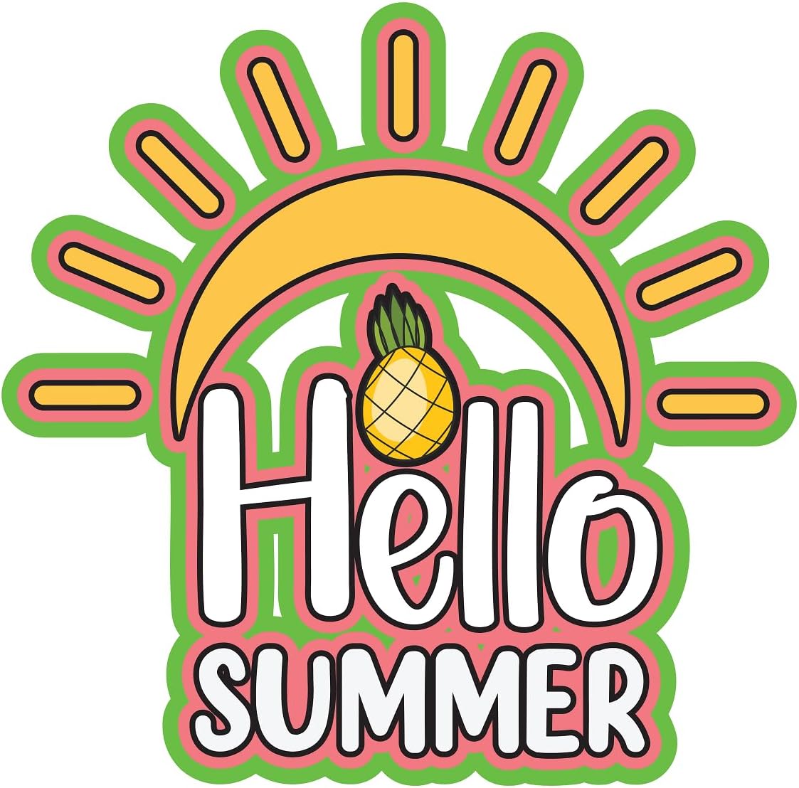 Inspirational Quote "Hello Summer with Pineapple" Motivational Sticker Vinyl Decal Motivation Stickers- 5" Vinyl Sticker Waterproof