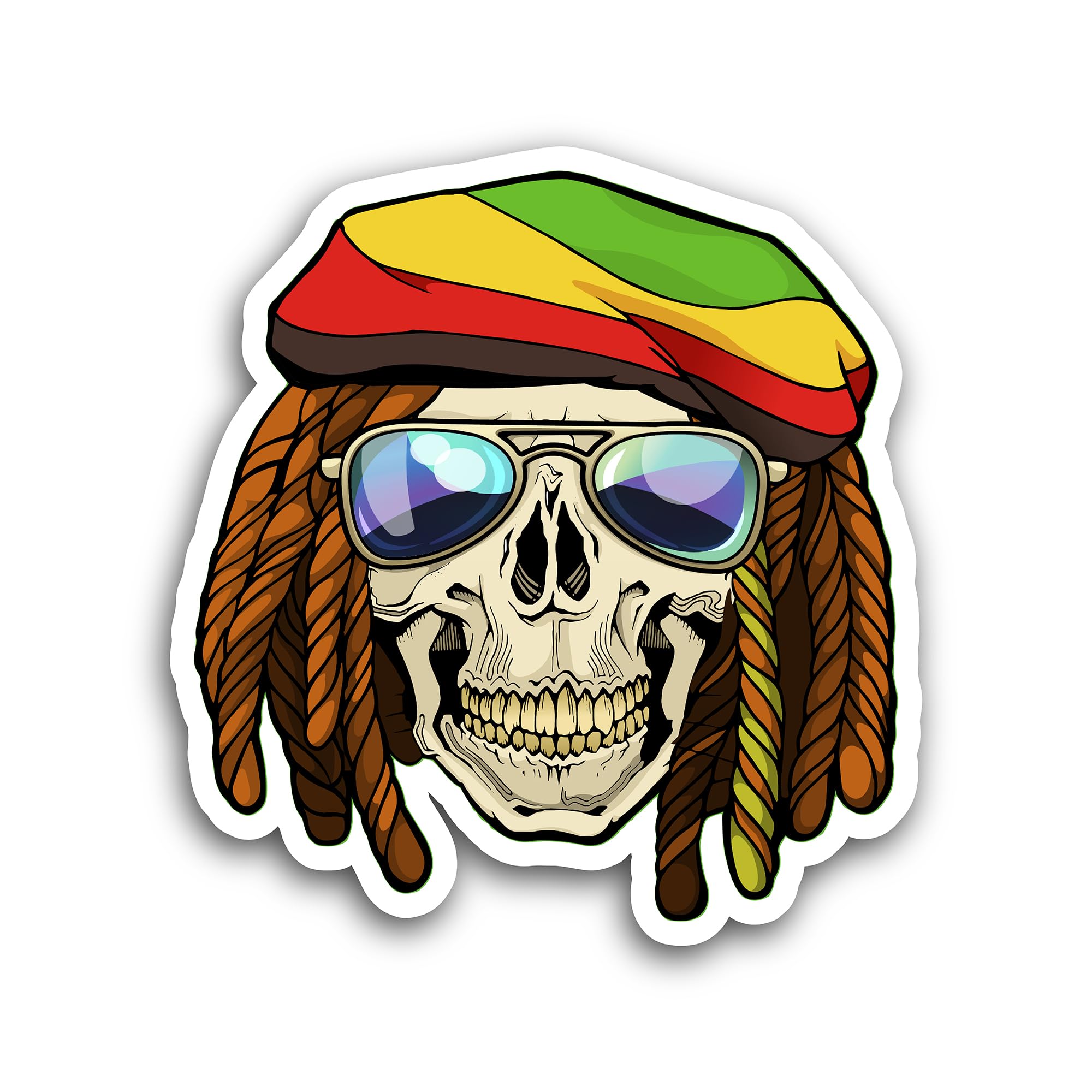 2 (Pieces) 3" and 5" Rastafarian Skull Decal Sticker, Waterproof Vinyl Decals for Many Purpose Like