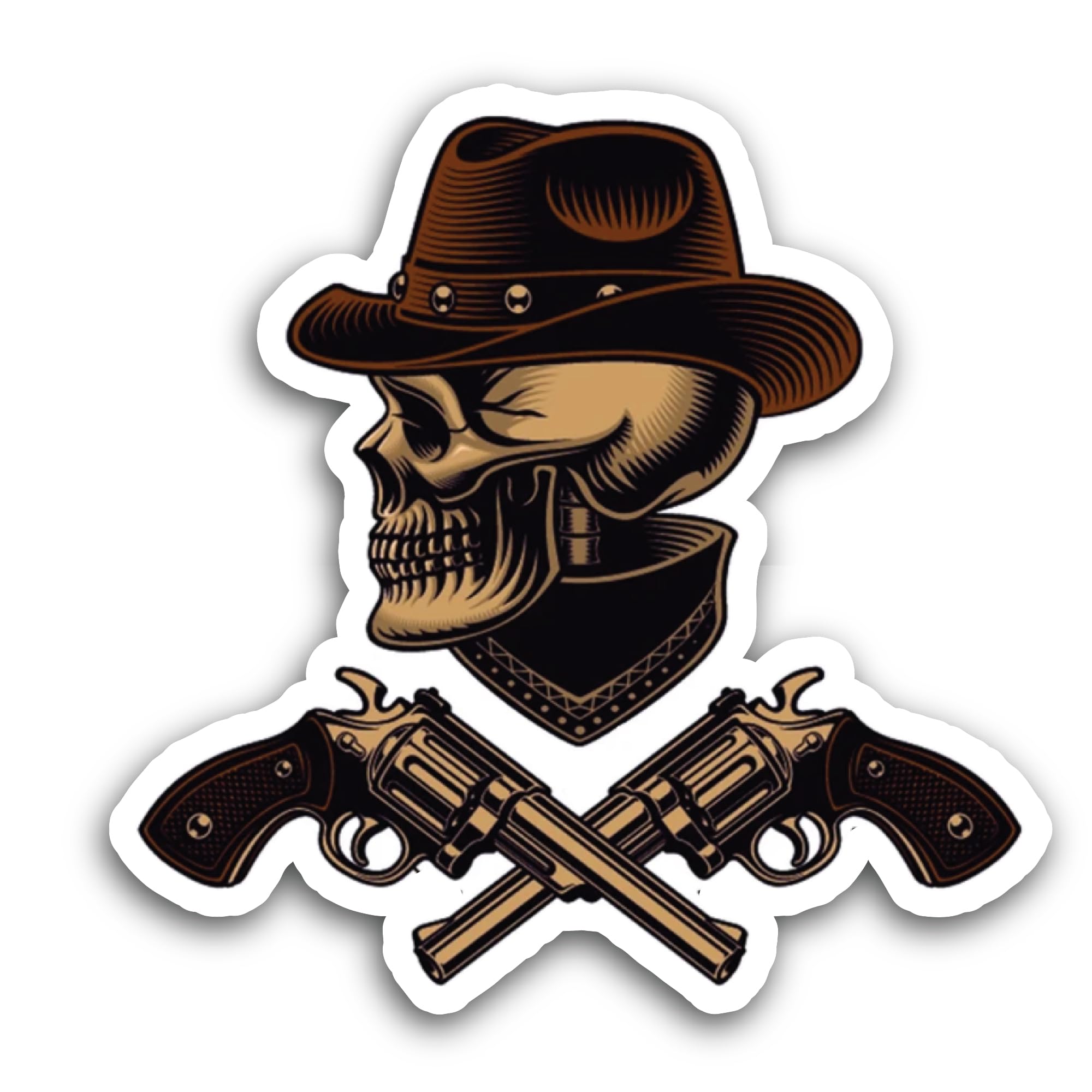 2 (Pieces) 3" and 5" Cowboy Skull with Guns Sticker, Waterproof Vinyl Decals for Many Purpose Like C