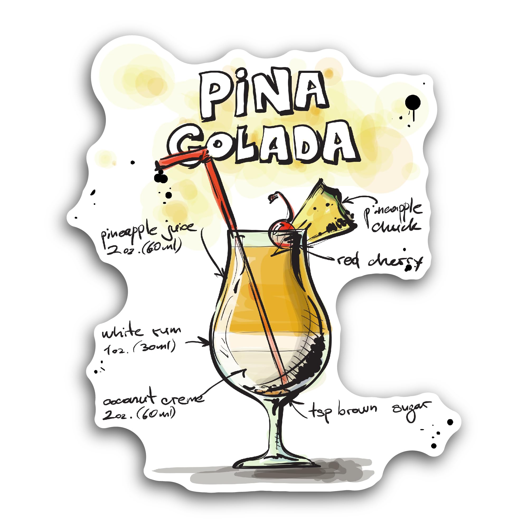 2 (Pieces) 3" and 5" Cocktail - Pina Colada Sticker, Waterproof Vinyl Decals for Many Purpose Like C