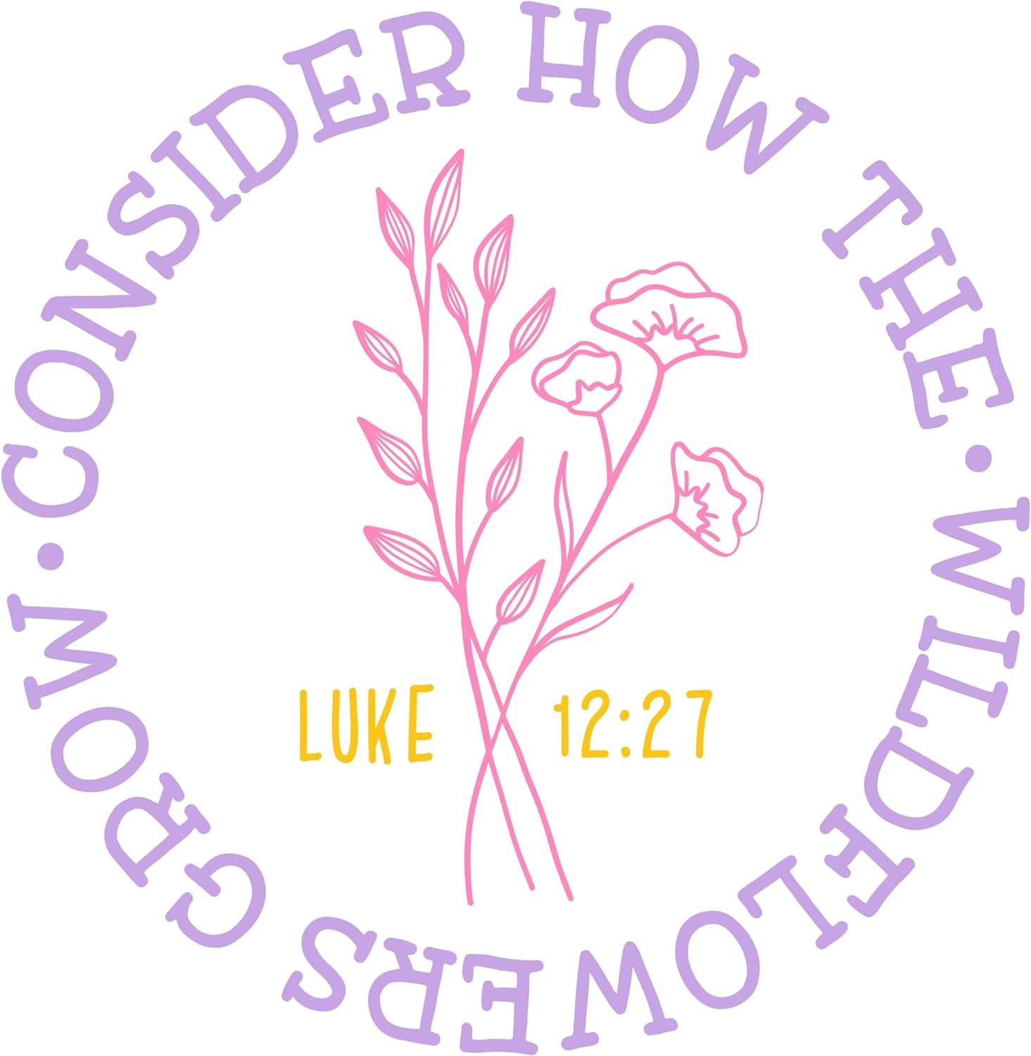 Inspirational Quote "Consider How The WildFlowers Grow Luke 12:27" Motivational Sticker Vinyl Decal Motivation Stickers- 5" Vinyl Sticker Waterproof