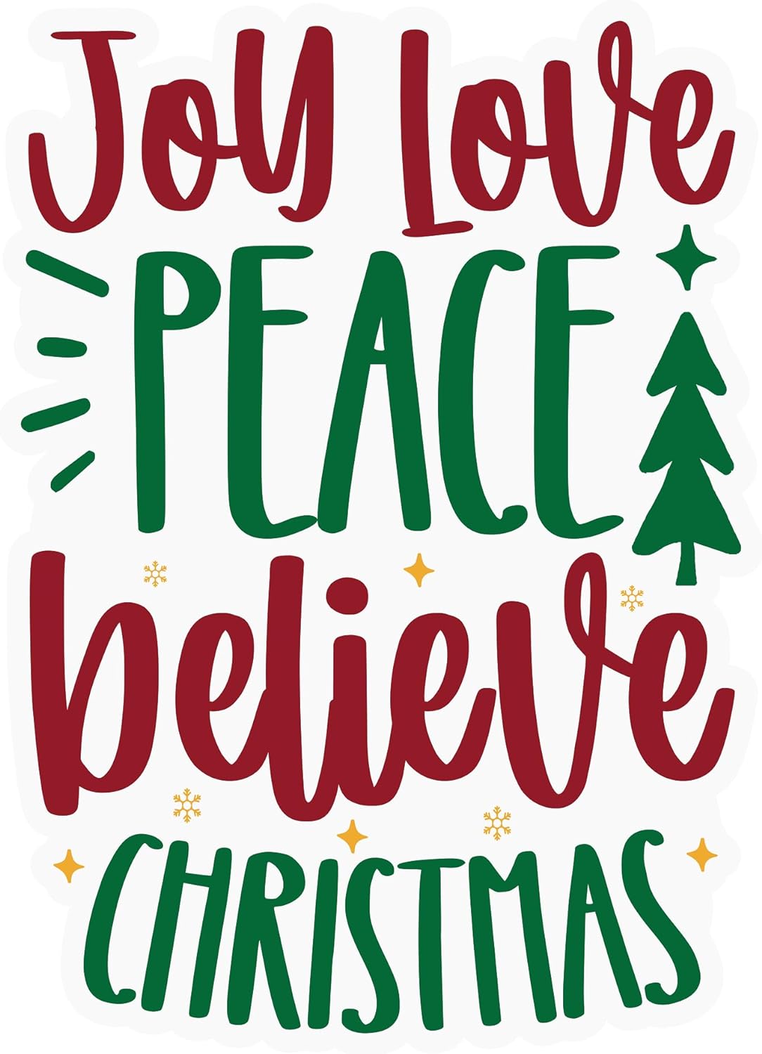 Inspirational Quote Joy Love Peace Believe Christmas Motivational Sticker Vinyl Decal Motivation Stickers- 5" Vinyl Sticker Waterproof
