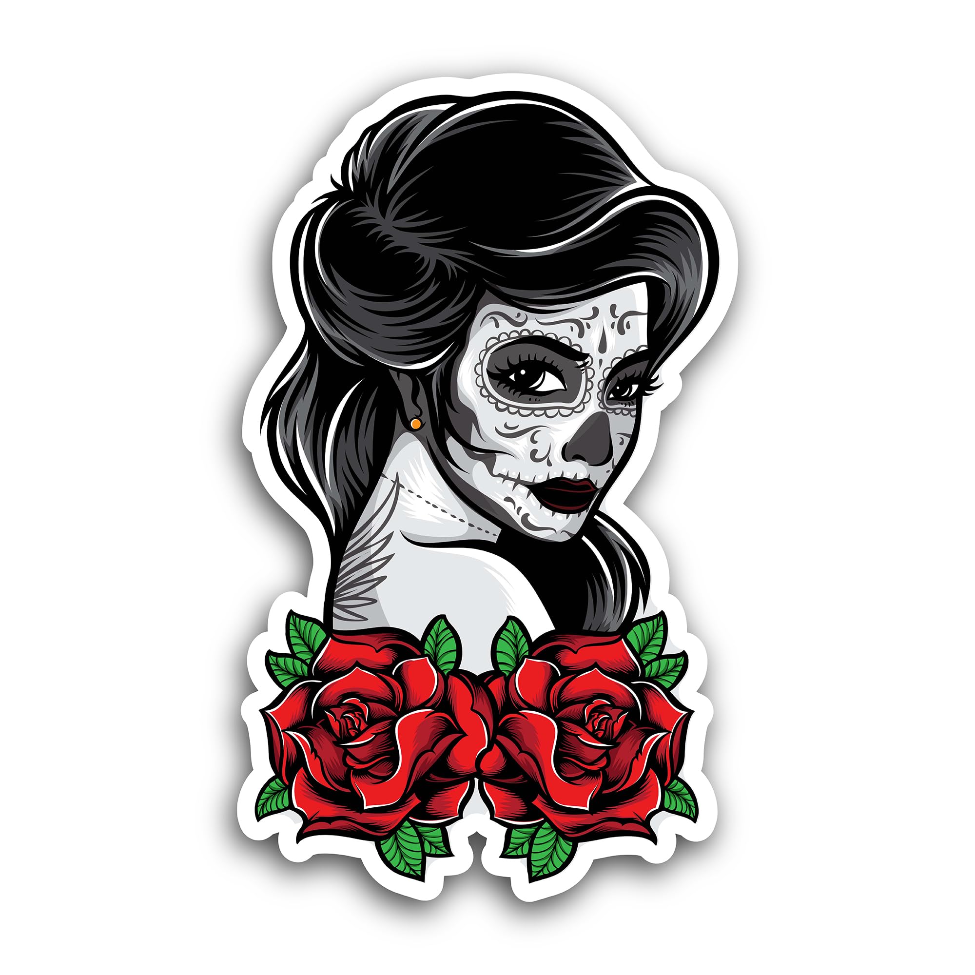 2 (Pieces) 3" and 5" Sugar Skull Girl Sticker, Waterproof Vinyl Decals for Many Purpose Like Cars, T