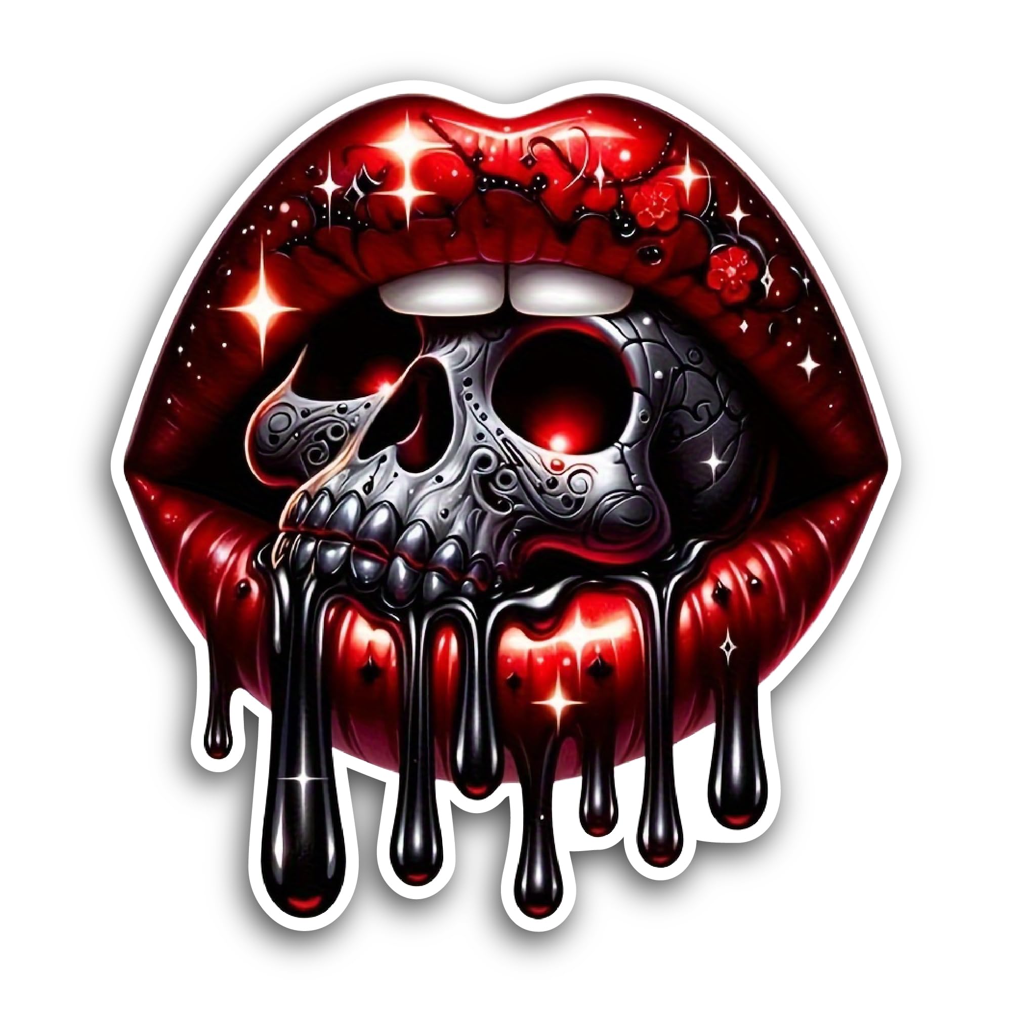 2 (Pieces) 3" and 5" Gothic Skull and Dripping Lips Sticker, Waterproof Vinyl Decals for Many Purpos