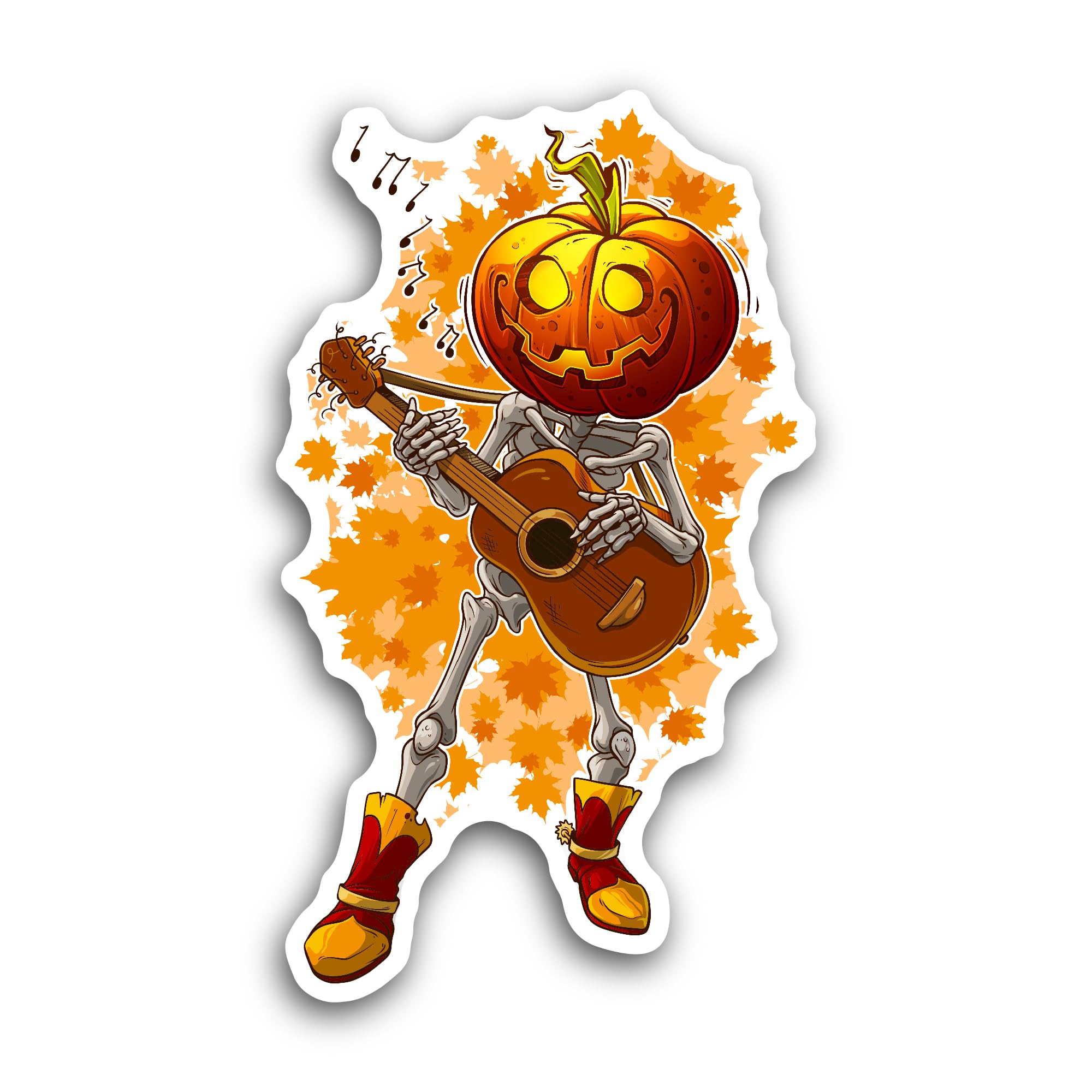 2 (Pieces) 3" and 5" Cartoon Skeleton with Pumpkin Sticker, Waterproof Vinyl Decals for Many Purpose