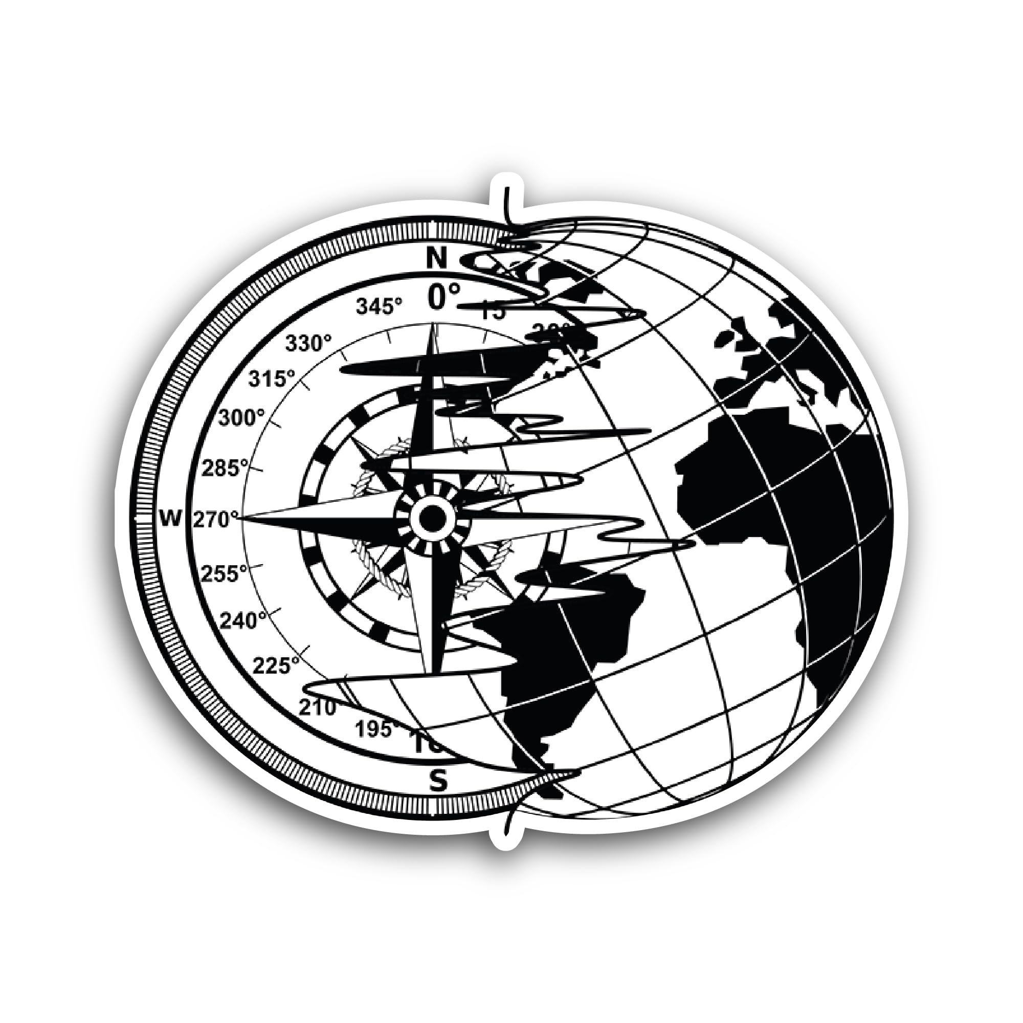 2 (Pieces) 3" and 5" Compass Globe Sticker, Waterproof Vinyl Decals for Many Purpose Like Cars, Truc