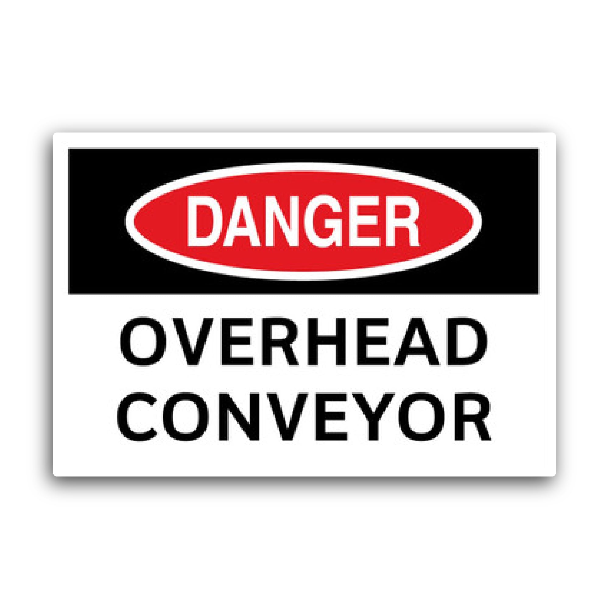 2 (Pieces) 3" and 5" Danger - Overhead Conveyor Sign Sticker, Waterproof Vinyl Decals for Many Purpo