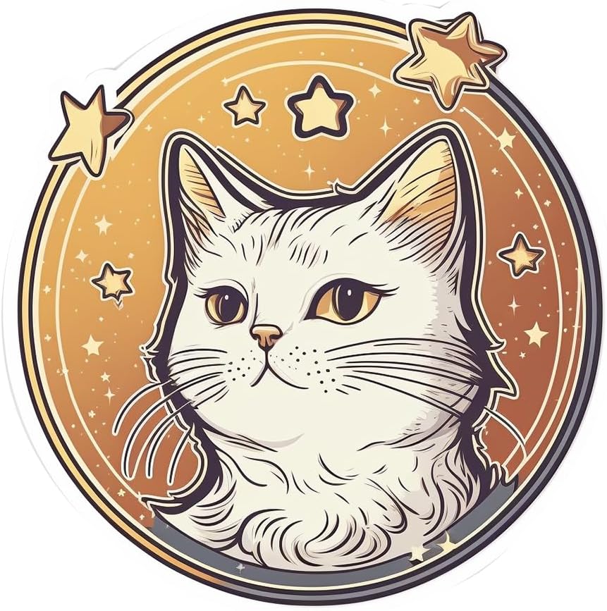 Inspirational Quote "White Beautiful Cat With Star" Motivational Sticker Vinyl Decal Motivation Stickers- 5" Vinyl Sticker Waterproof