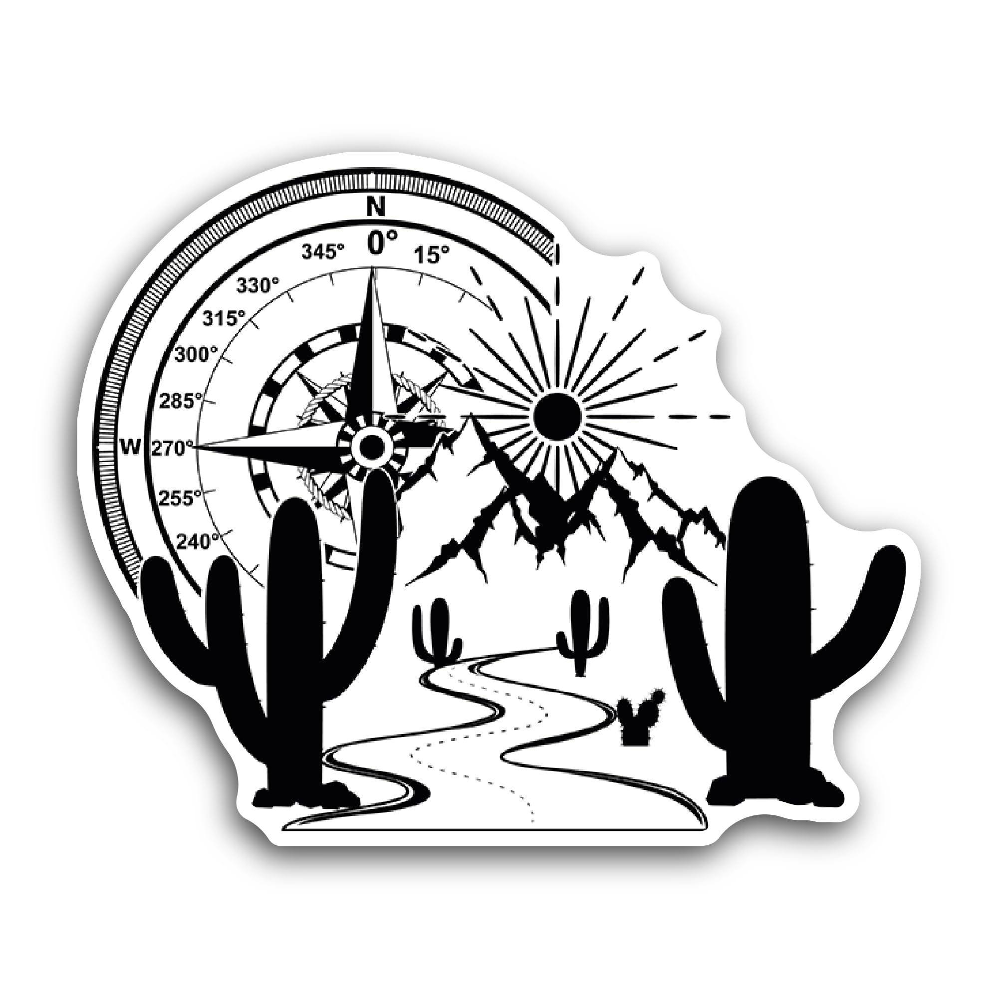 2 (Pieces) 3" and 5" Compass with Cactus Sticker, Waterproof Vinyl Decals for Many Purpose Like Cars