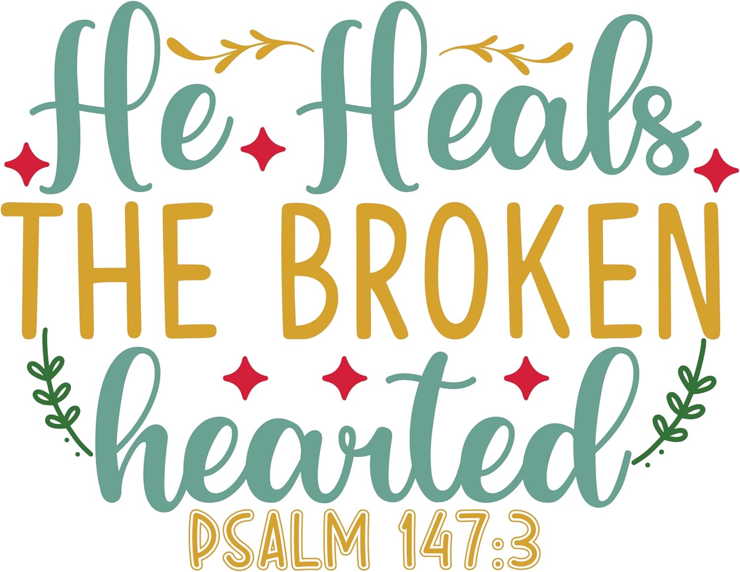 Inspirational Quote "He Heals The Broken Hearted PSALM 147:3, Sticker Gift" Motivational Sticker Vinyl Decal Motivation Stickers- 5" Vinyl Sticker Waterproof