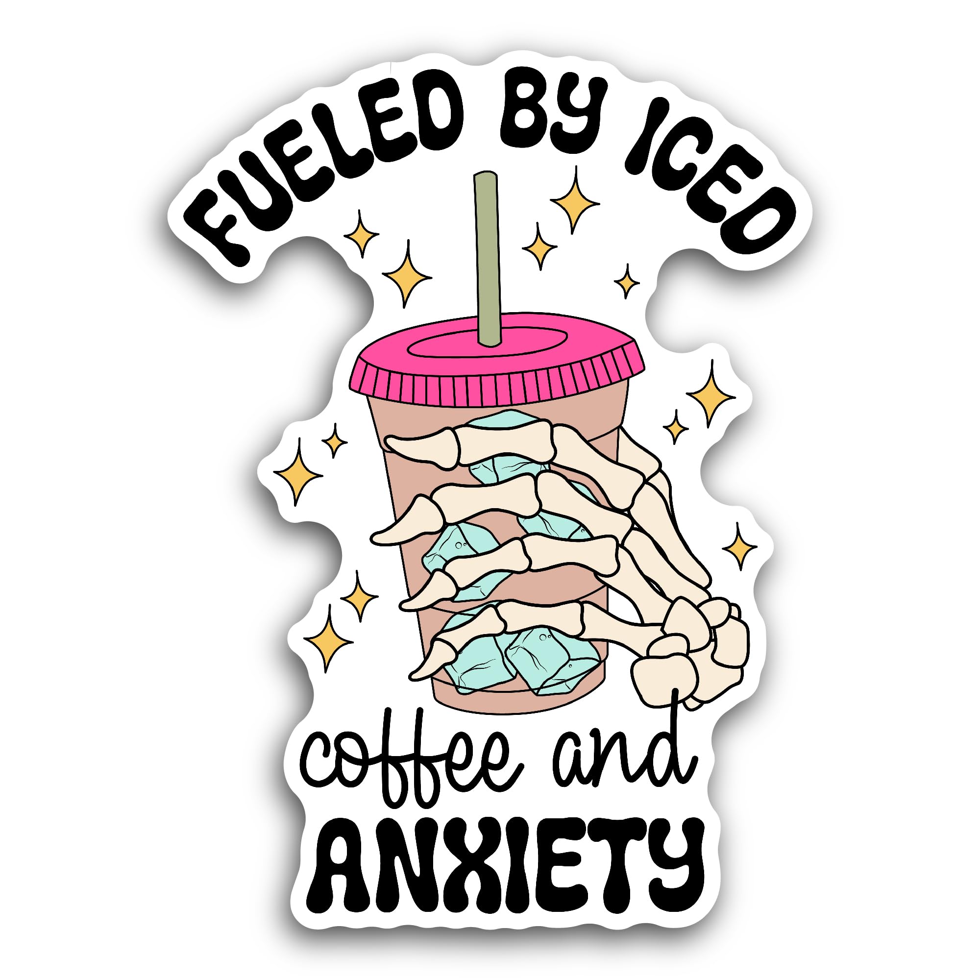 2 (Pieces) 3" and 5" Fueled by Iced Coffee and Anxiety Sticker, Waterproof Vinyl Decals for Many Pur