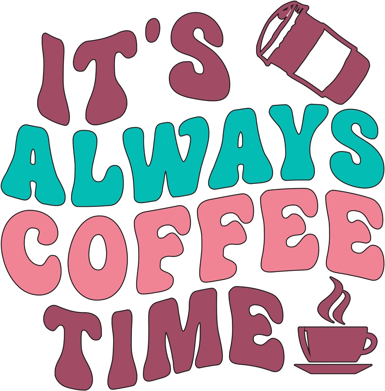Inspirational Quote "It's Always Coffee Time" Motivational Sticker Vinyl Decal Motivation Stickers- 5" Vinyl Sticker Waterproof