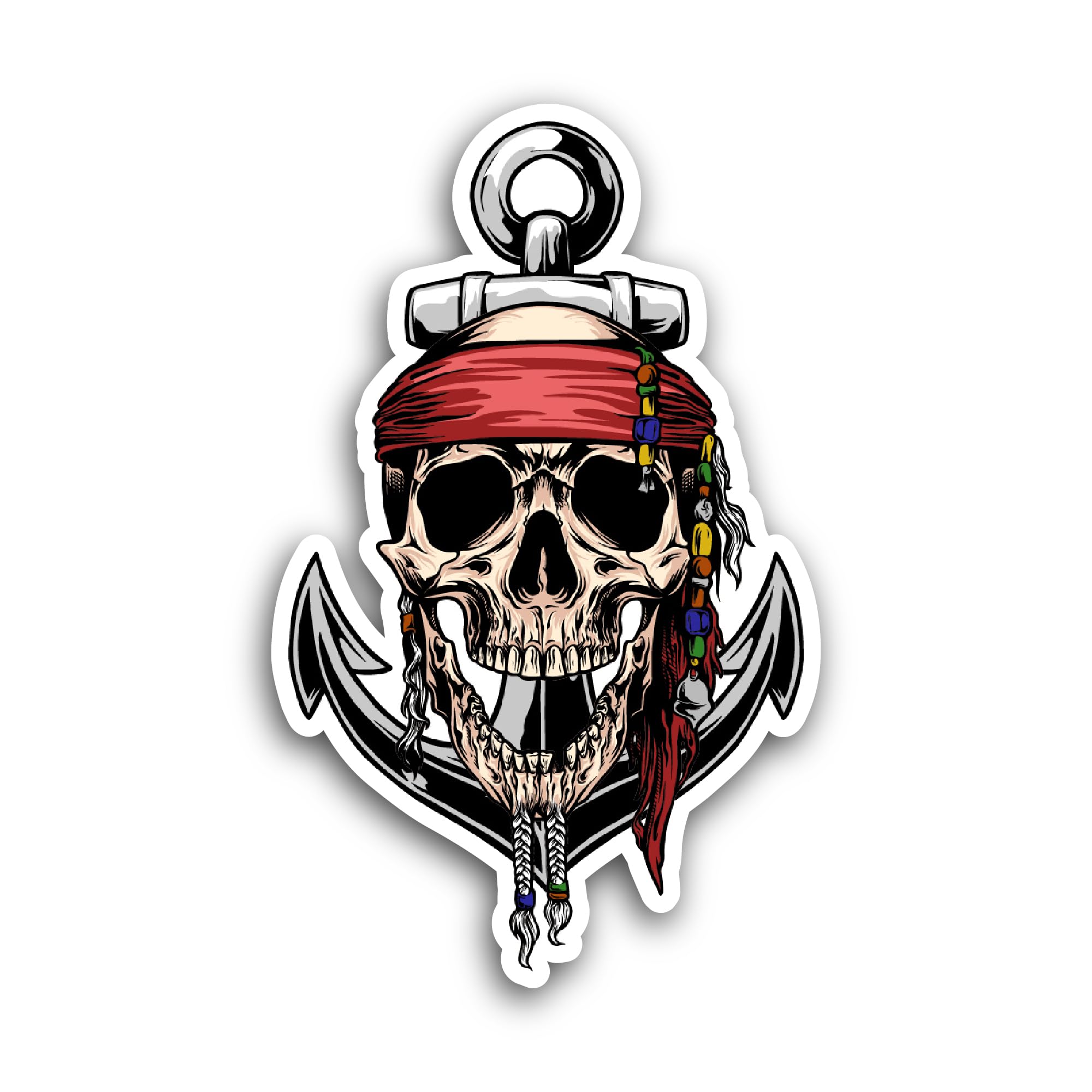 2 (Pieces) 3" and 5" Skull Pirates with Anchor Symbol Sticker, Waterproof Vinyl Decals for Many Purp