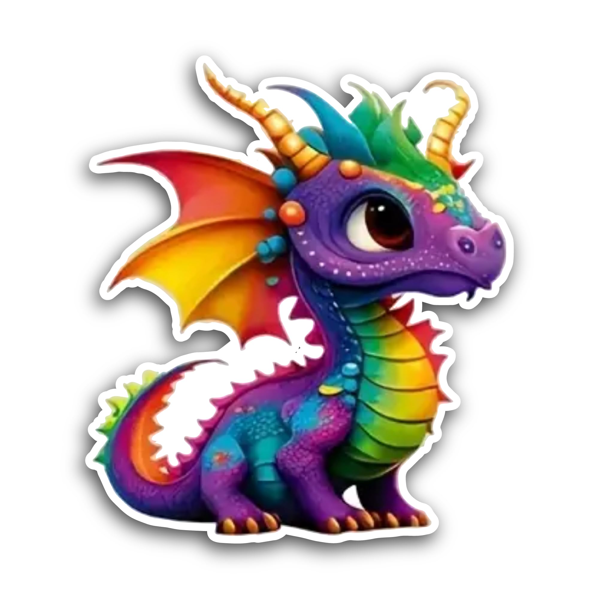 2 (Pieces) 3" and 5" Rainbow Cartoon Dragon Sticker, Waterproof Vinyl Decals for Many Purpose Like C