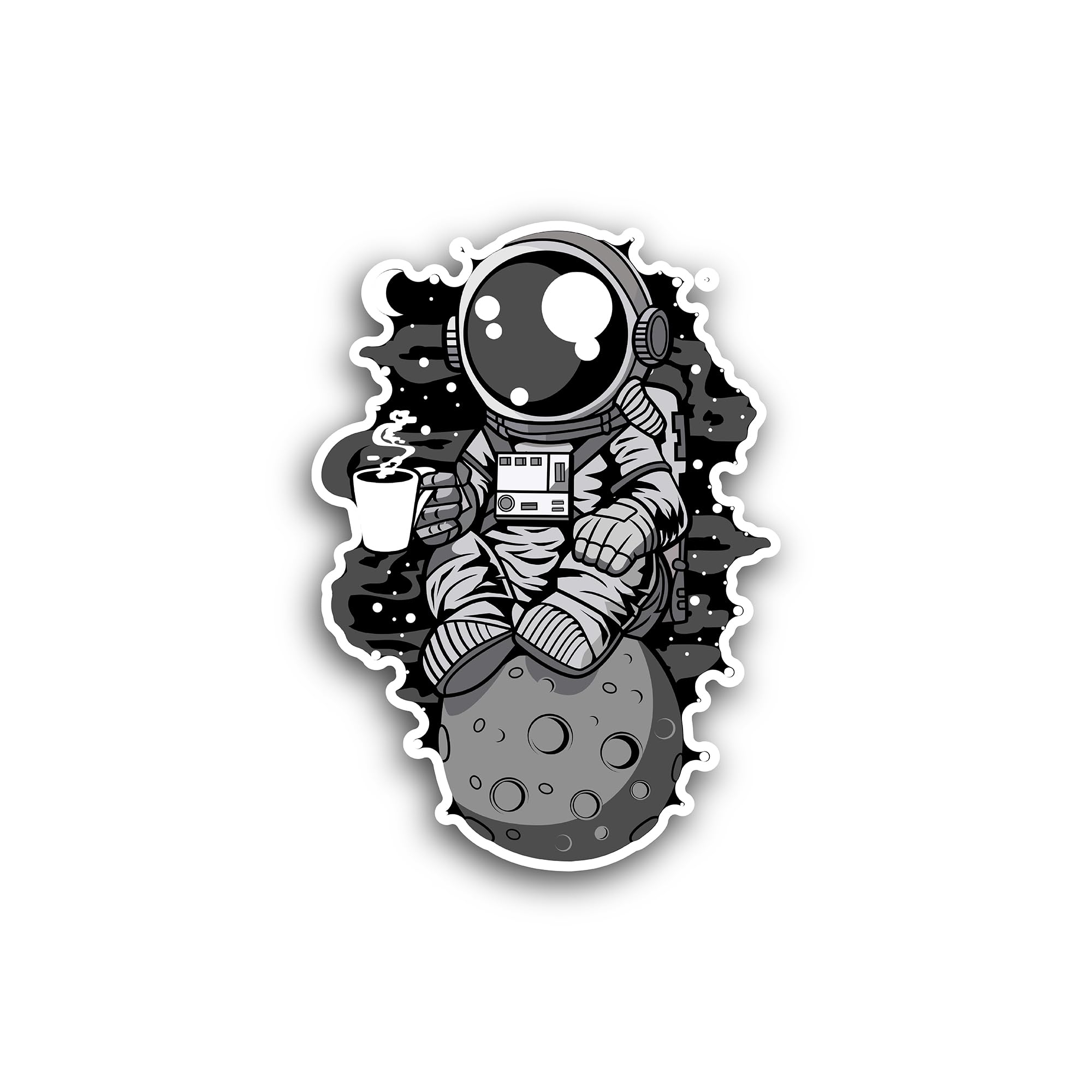 2 (Pieces) 3" and 5" Astronaut Drinking Coffee Sticker, Waterproof Vinyl Decals for Many Purpose Lik