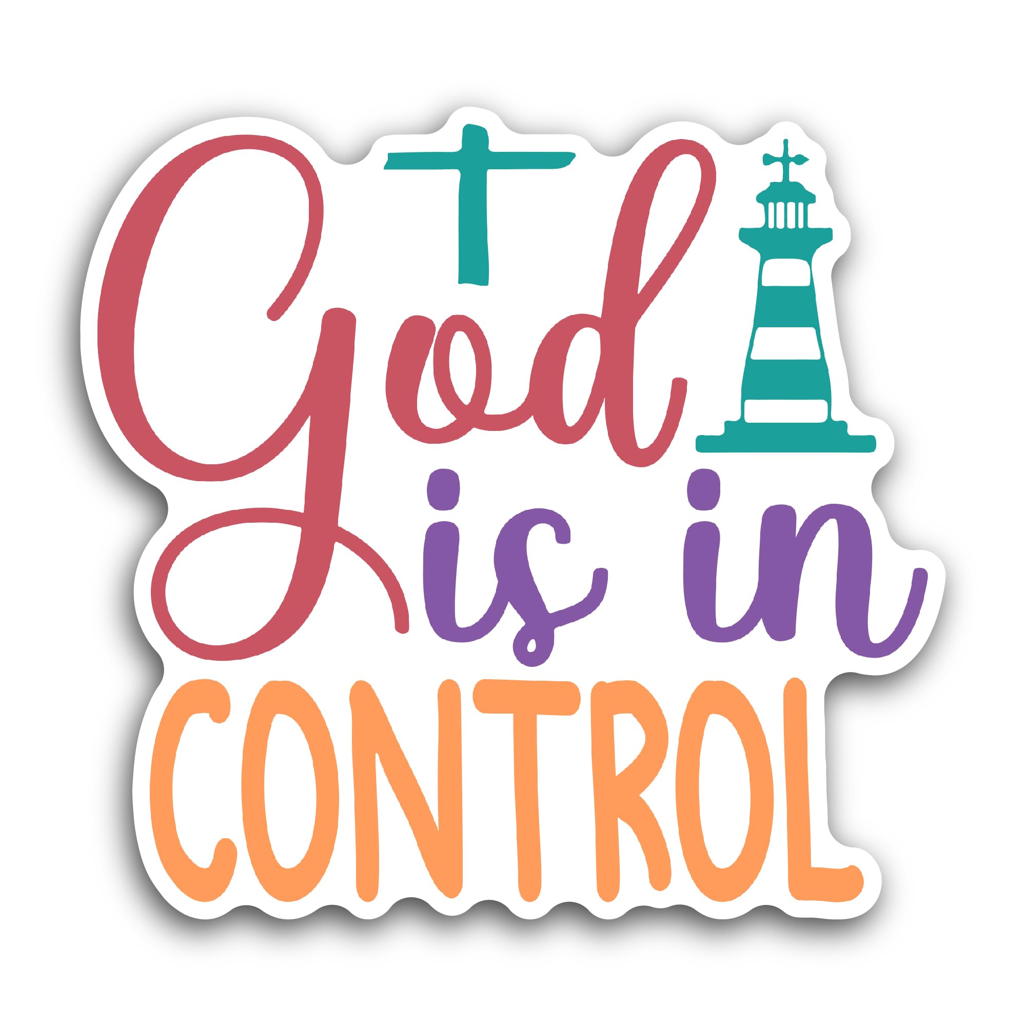 2 (Pieces) 3" and 5" God is in Control Sticker, Waterproof Vinyl Decals for Many Purpose Like Cars,