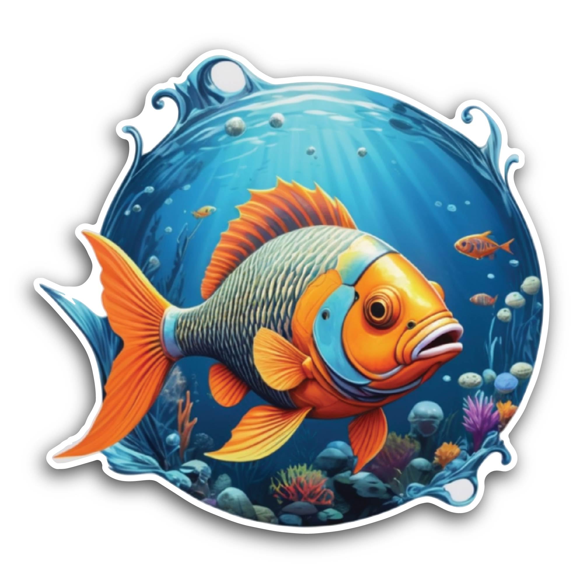 2 (Pieces) 3" and 5" Underwater World with Fish Sticker, Waterproof Vinyl Decals for Many Purpose Li