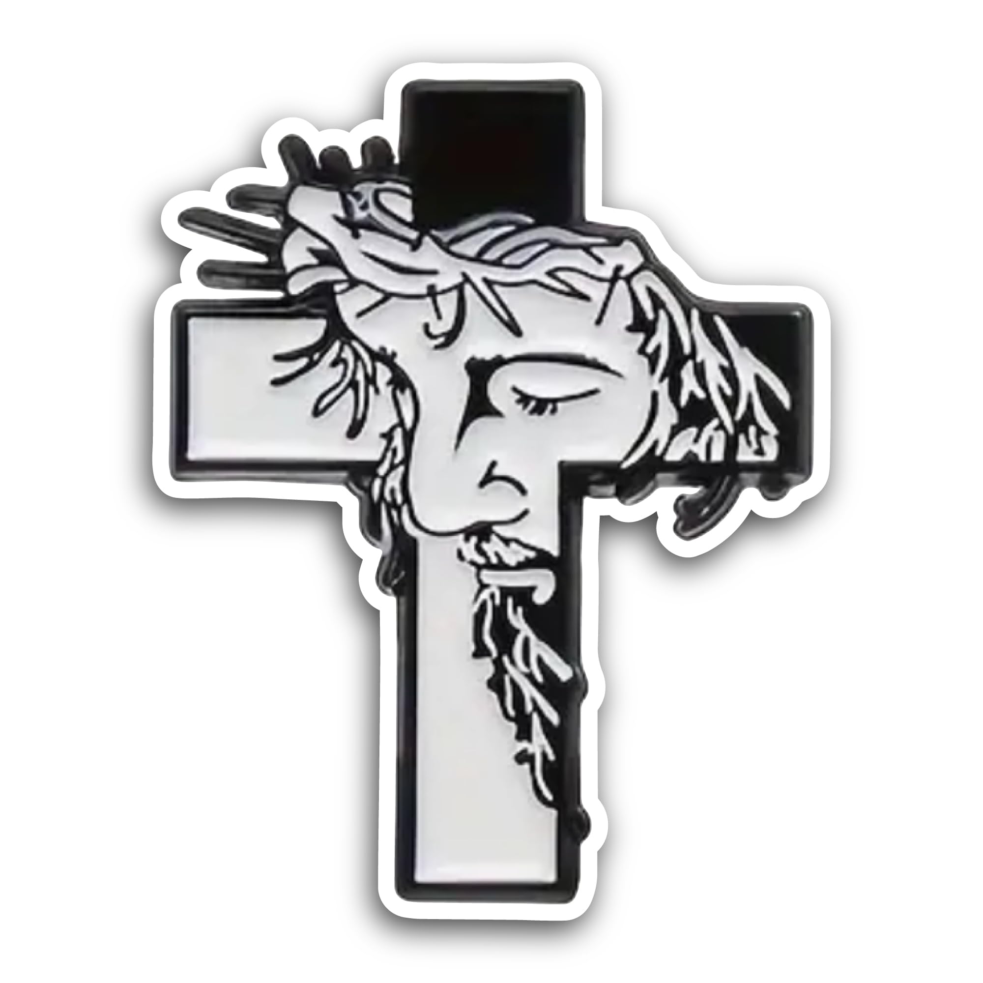 2 (Pieces) 3" and 5" Jesus Face On A Cross Sticker, Waterproof Vinyl Decals for Many Purpose Like Ca
