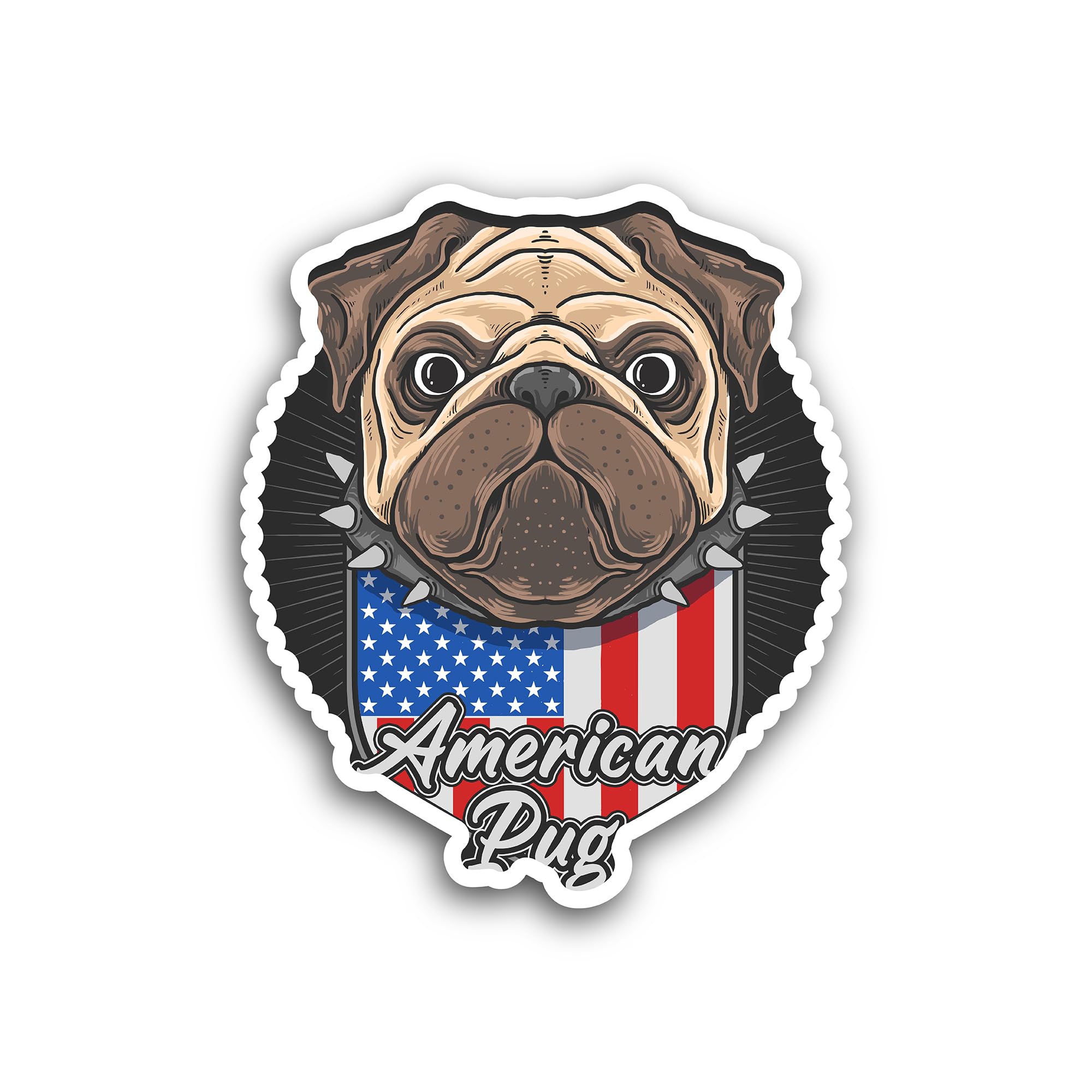 2 (Pieces) 3" and 5" American Flag Pug Decal Sticker, Waterproof Vinyl Decals for Many Purpose Like