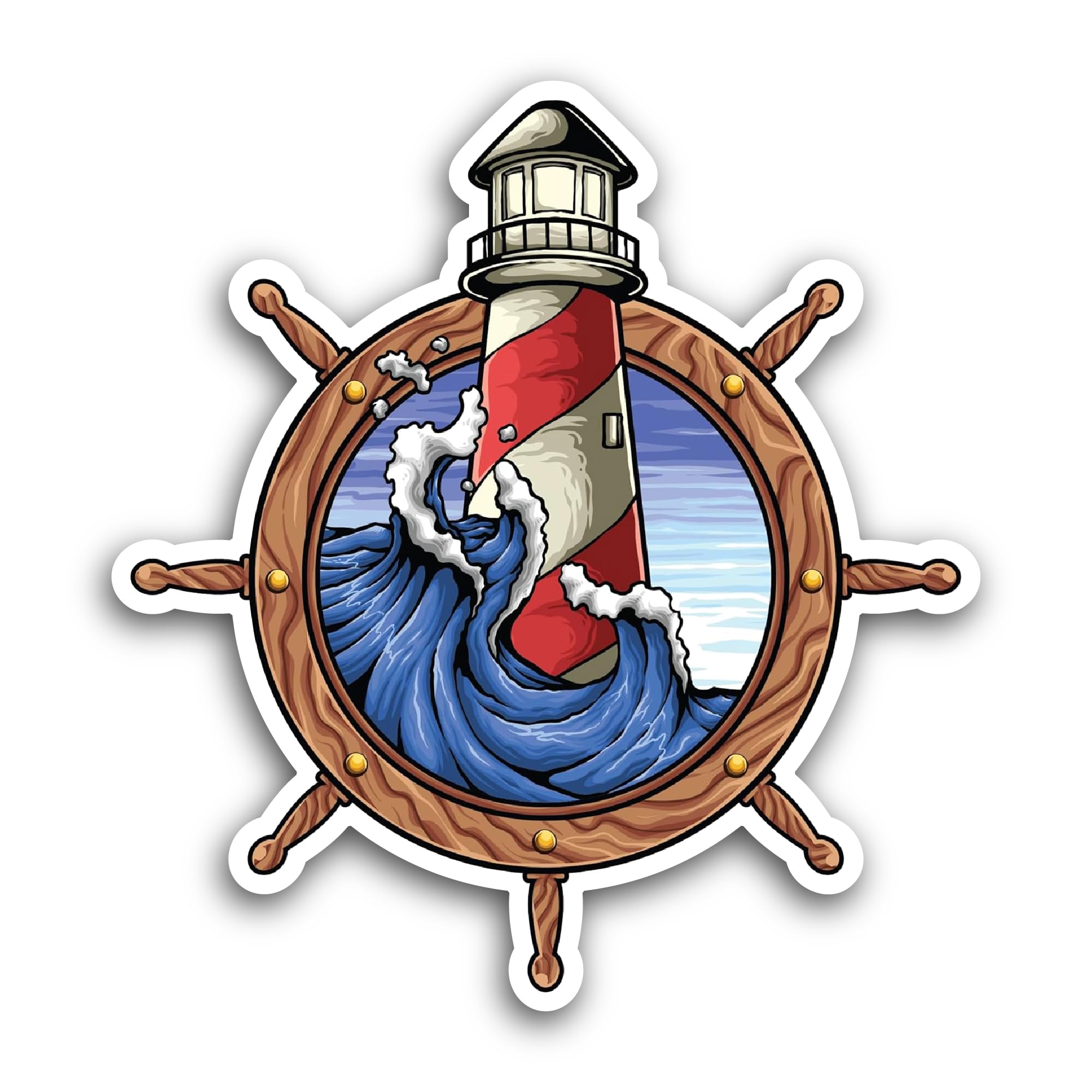 2 (Pieces) 3" and 5" Ship Wheel and Lighthouse Sticker, Waterproof Vinyl Decals for Many Purpose Lik