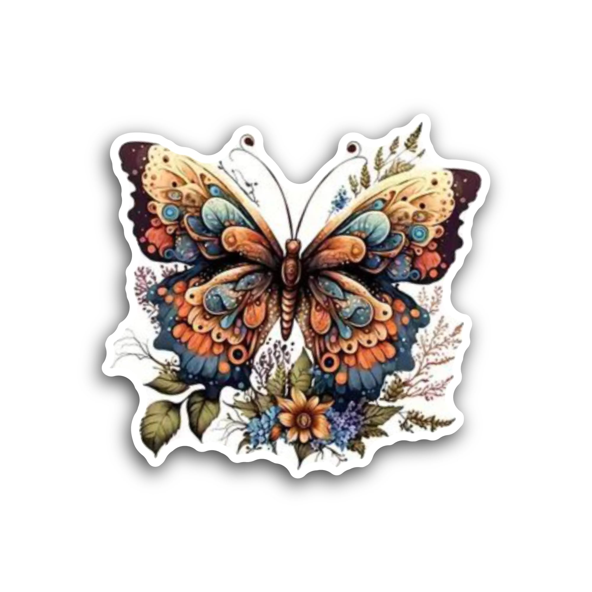 2 (Pieces) 3" and 5" Butterflies and Flowers Sticker, Waterproof Vinyl Decals for Many Purpose Like
