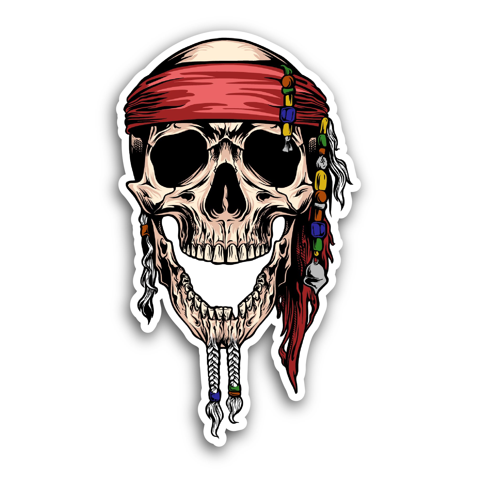 2 (Pieces) 3" and 5" Skull Pirates Wearing Bandana Sticker, Waterproof Vinyl Decals for Many Purpose