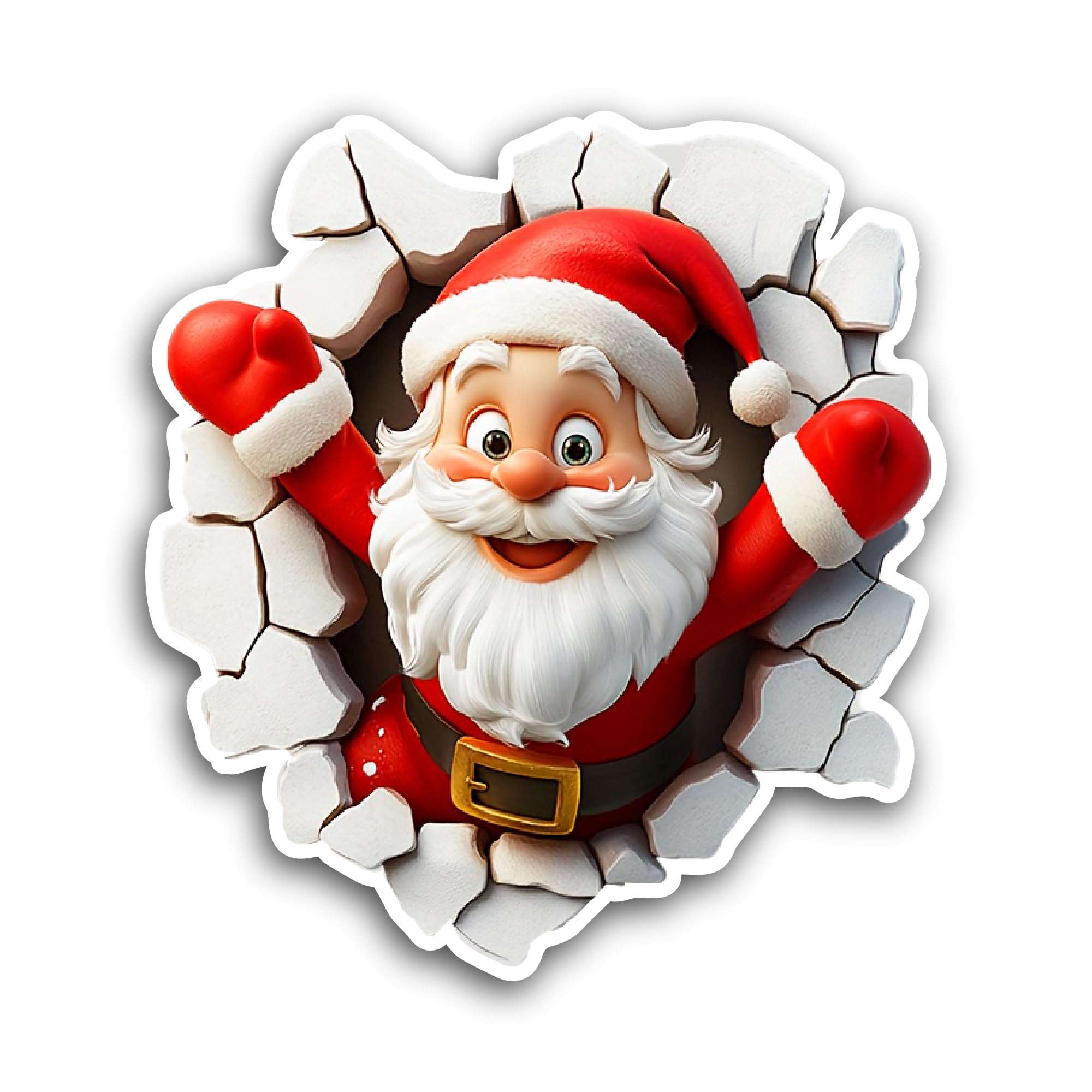 2 (Pieces) 3" and 5" Cartoon Santa Breaking Through Wall Sticker, Waterproof Vinyl Decals for Many P